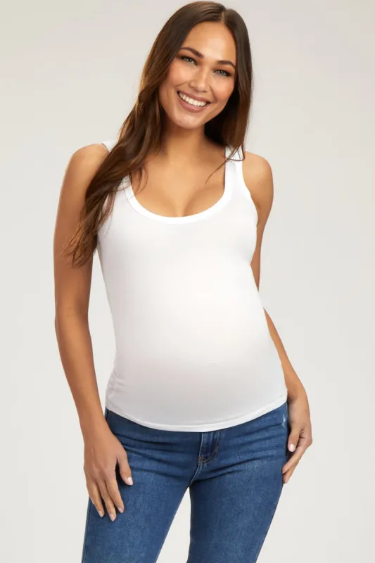 White Scoop Neckline Maternity Tank Top sold by Pinkblush