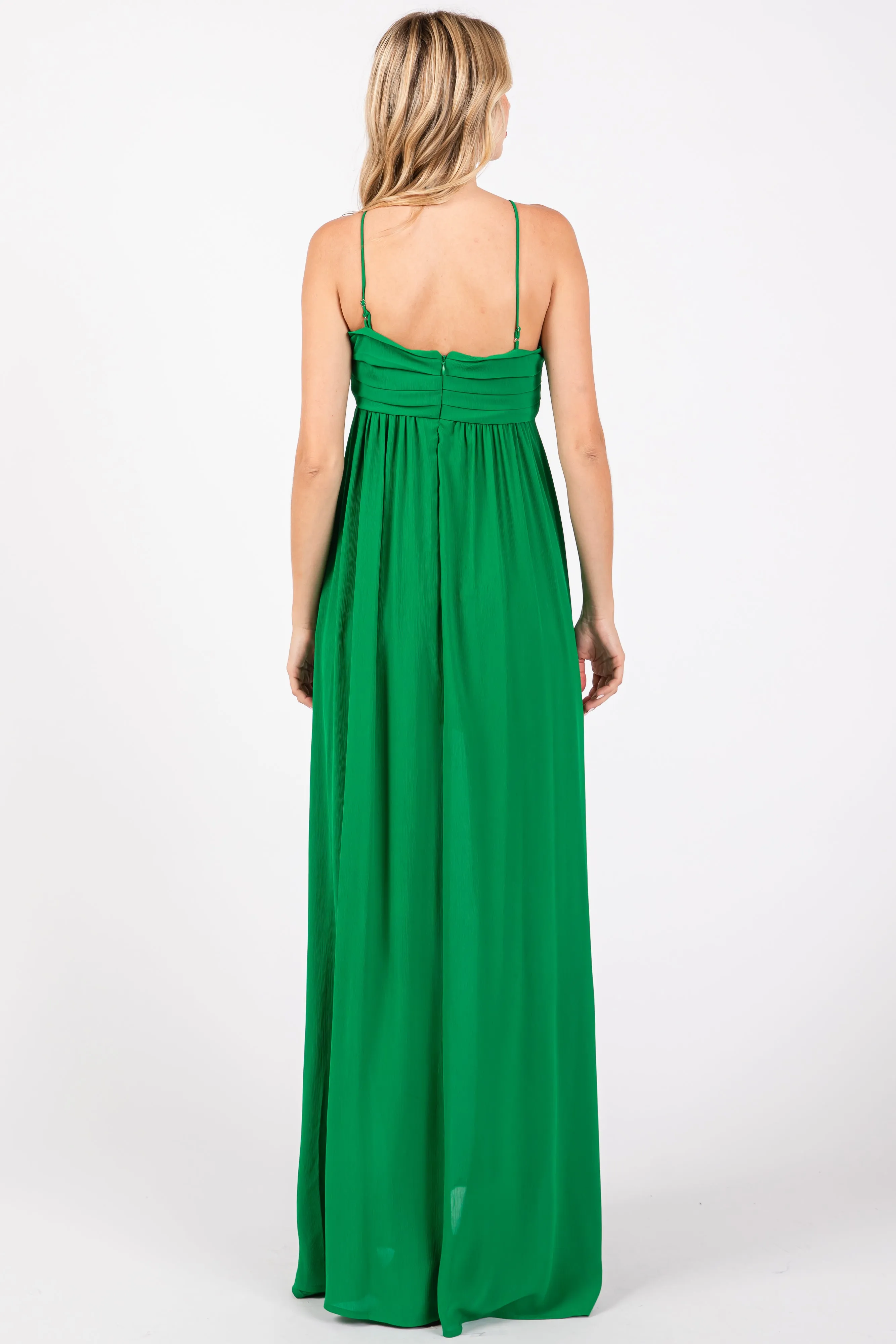 Green Pleated Front Tie Side Slit Maxi Dress sold by Pinkblush product image thumbnail 3