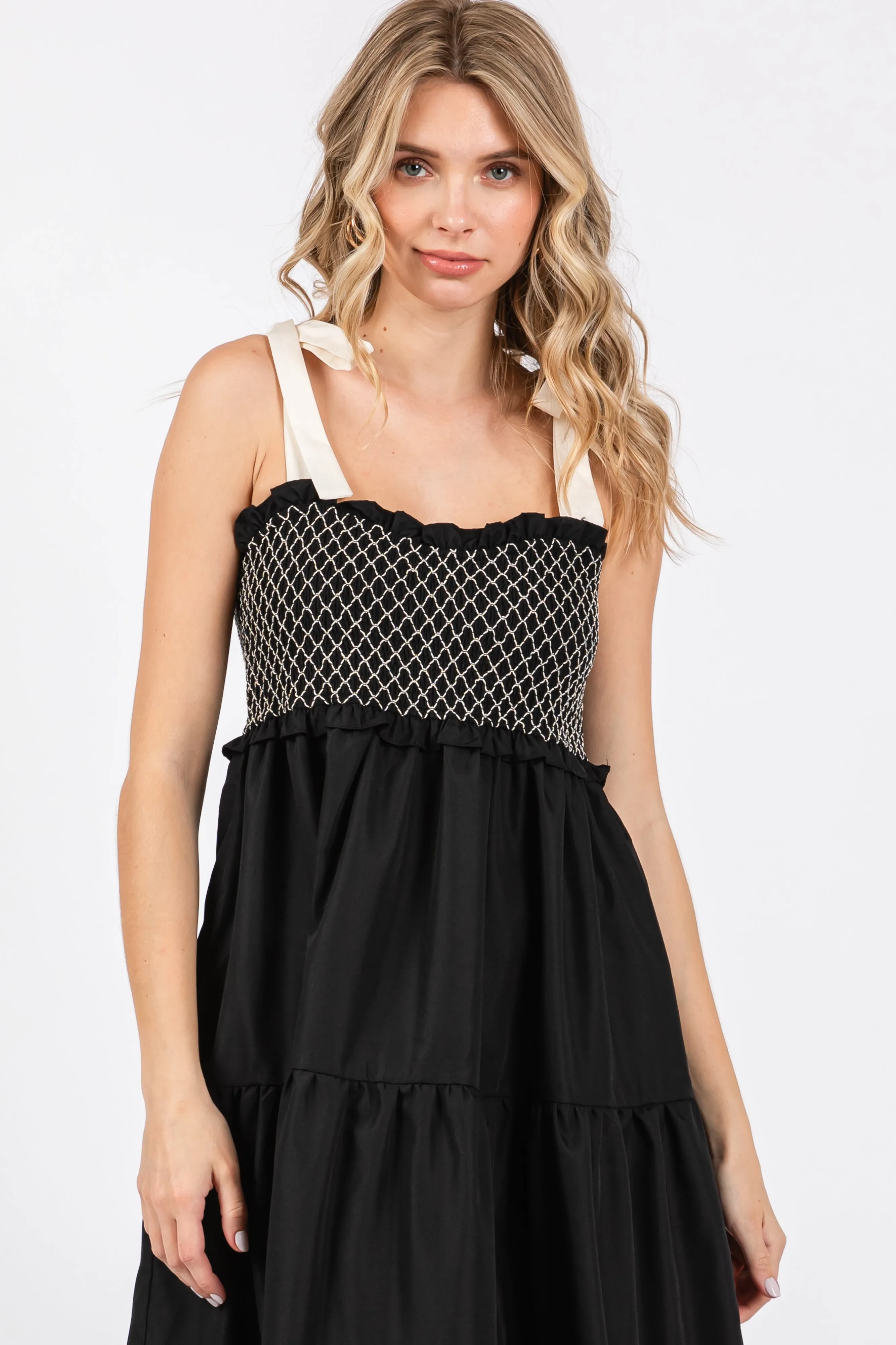 Black Sleeveless Tiered Colorblock Strap Maxi Dress sold by Pinkblush product image thumbnail 4