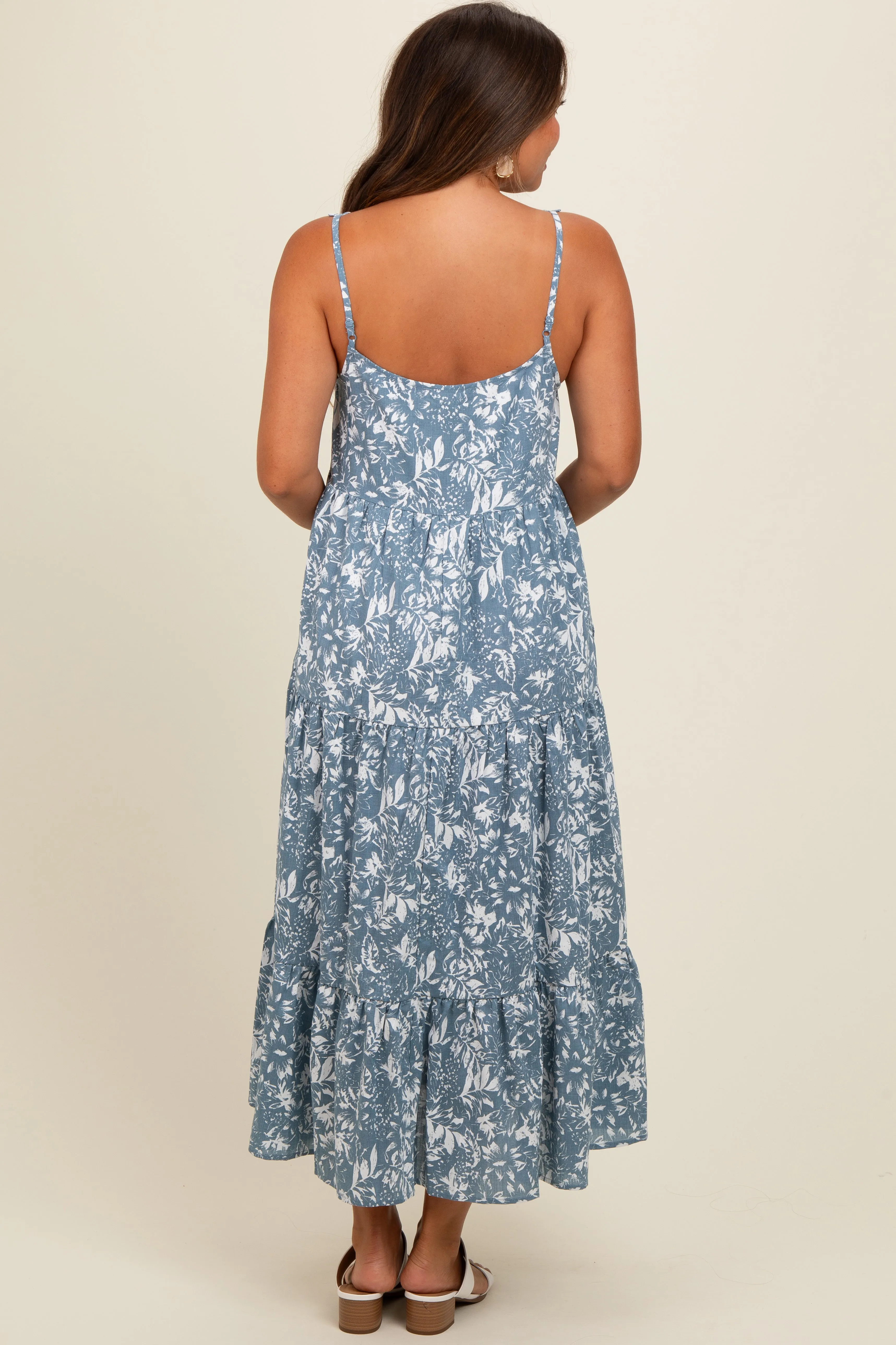 Blue Floral Tiered Maternity Midi Dress sold by Pinkblush product image thumbnail 4