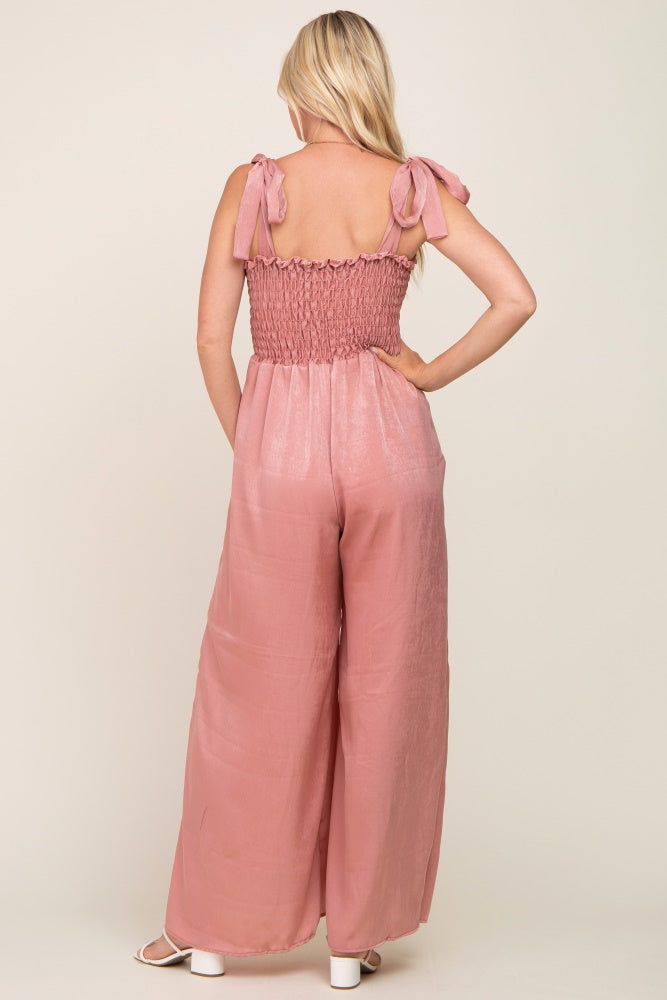 Mauve Satin Smocked Square Neck Shoulder Tie Jumpsuit sold by Pinkblush product image thumbnail 3