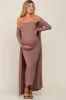 Mocha Ribbed Sleeveless Dress Cardigan Maternity Set sold by Pinkblush