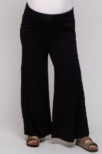 Black Foldover Band Wide Leg Maternity Plus Lounge Pants sold by Pinkblush