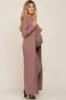Mocha Ribbed Sleeveless Dress Cardigan Maternity Set sold by Pinkblush