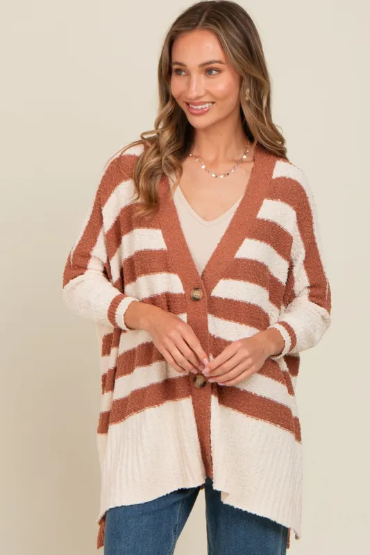 Mocha Textured Knit Striped Oversized Cardigan sold by Pinkblush