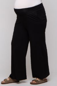 Black Foldover Band Wide Leg Maternity Plus Lounge Pants sold by Pinkblush