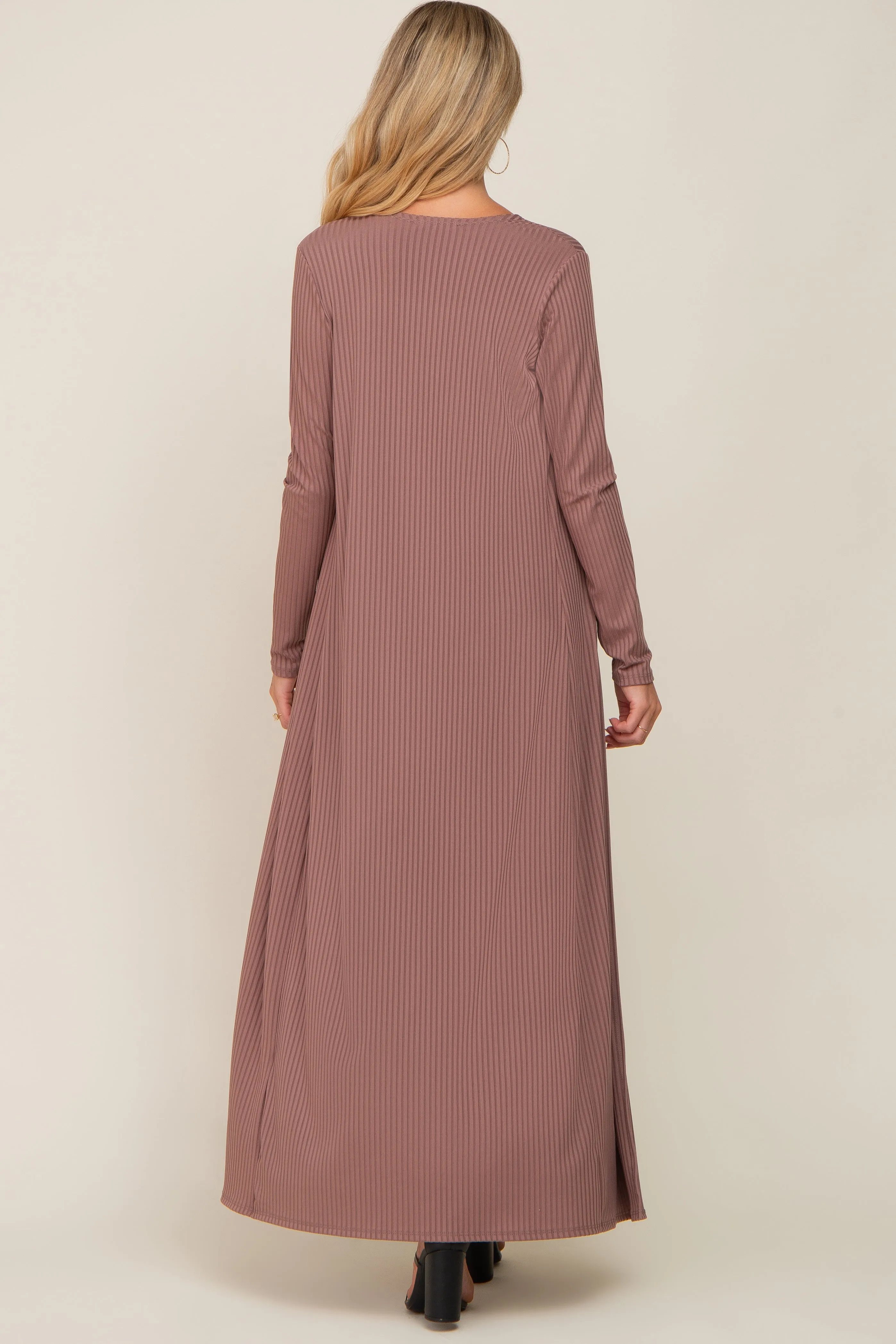 Mocha Ribbed Sleeveless Dress Cardigan Maternity Set sold by Pinkblush product image thumbnail 4