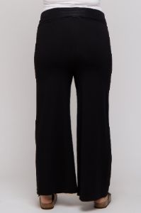 Black Foldover Band Wide Leg Maternity Plus Lounge Pants sold by Pinkblush