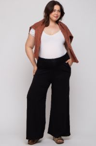 Black Foldover Band Wide Leg Maternity Plus Lounge Pants sold by Pinkblush