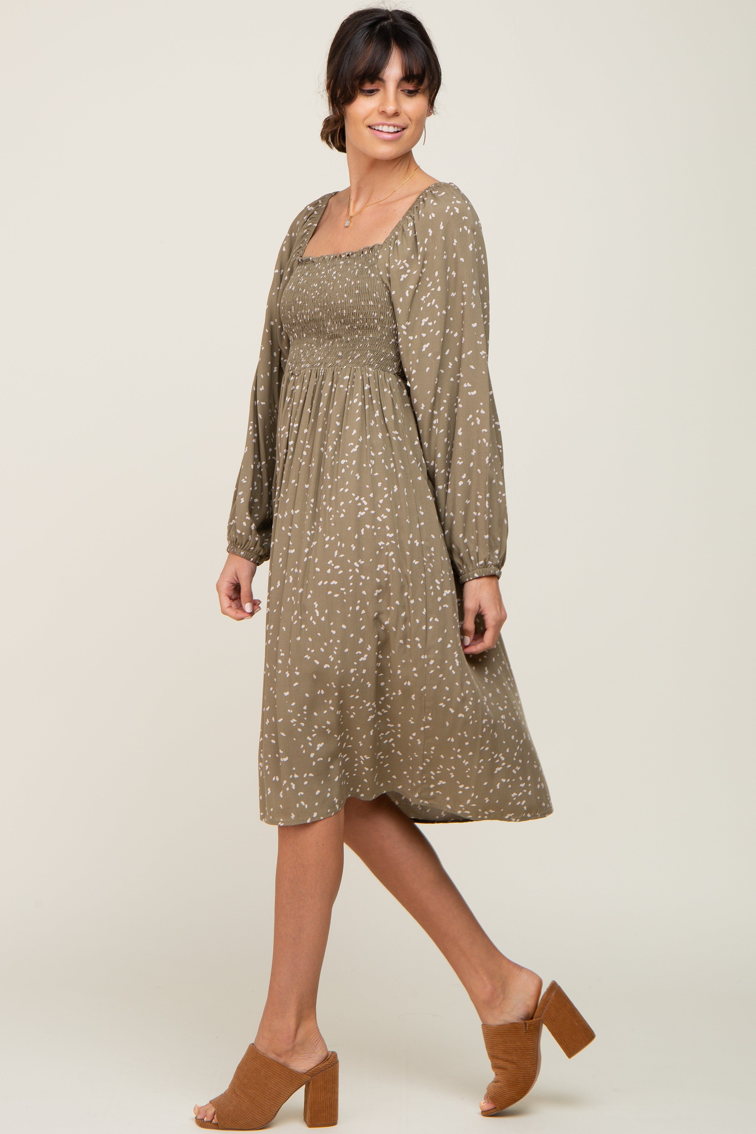 Olive Printed Long Sleeve Midi Dress sold by Pinkblush product image thumbnail 2