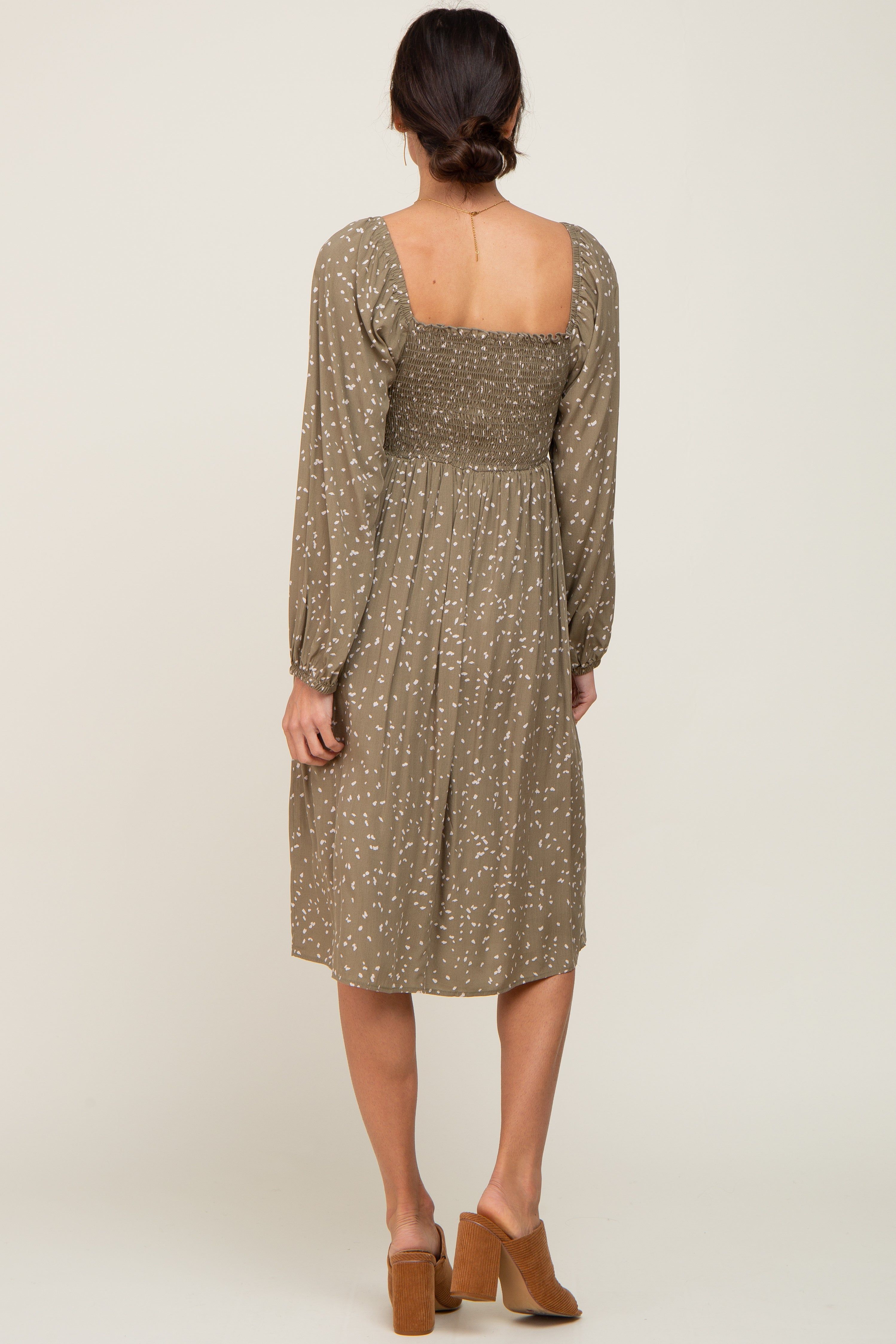 Olive Printed Long Sleeve Midi Dress sold by Pinkblush product image thumbnail 3