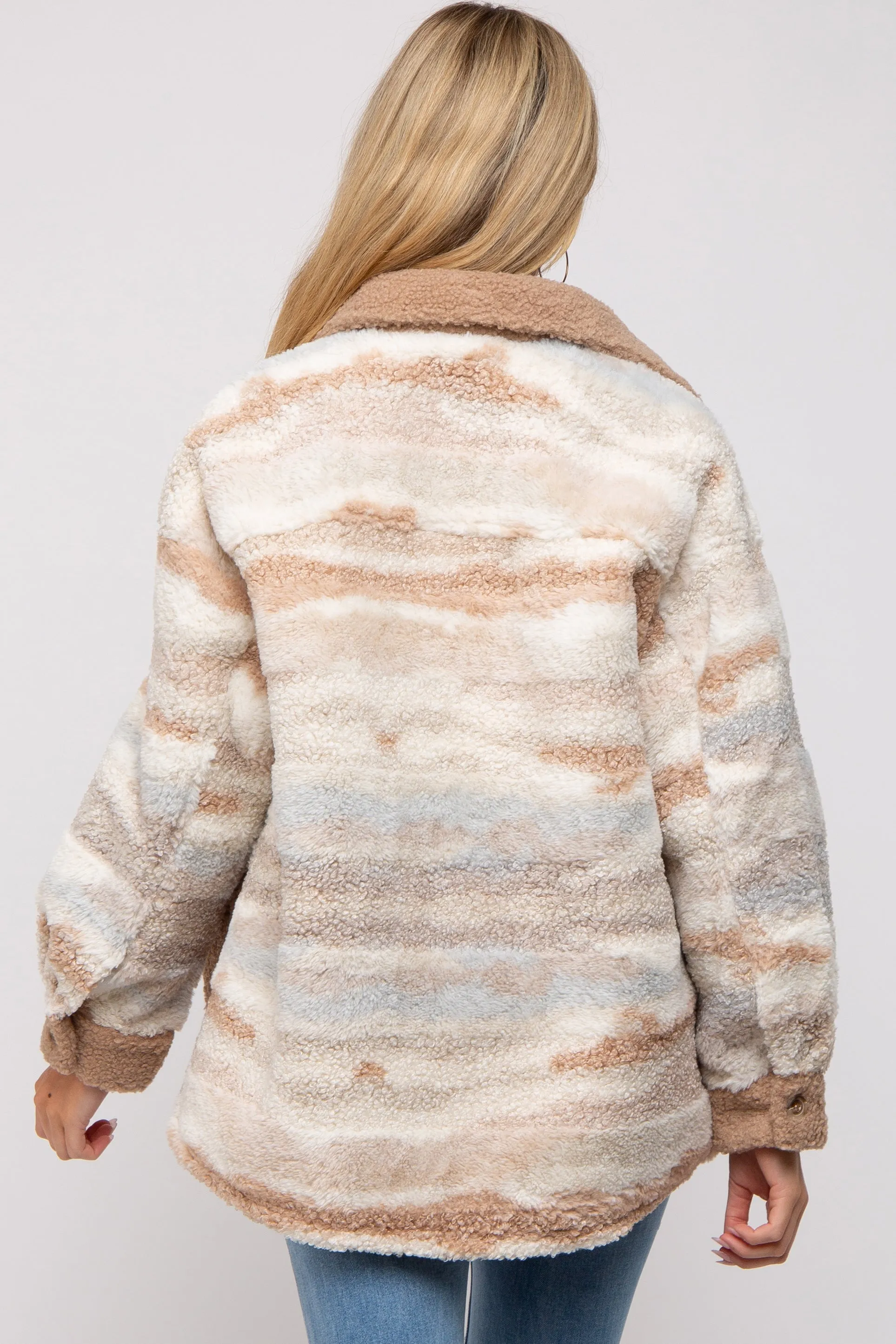 Beige Striped Fuzzy Knit Teddy Maternity Jacket sold by Pinkblush product image thumbnail 4