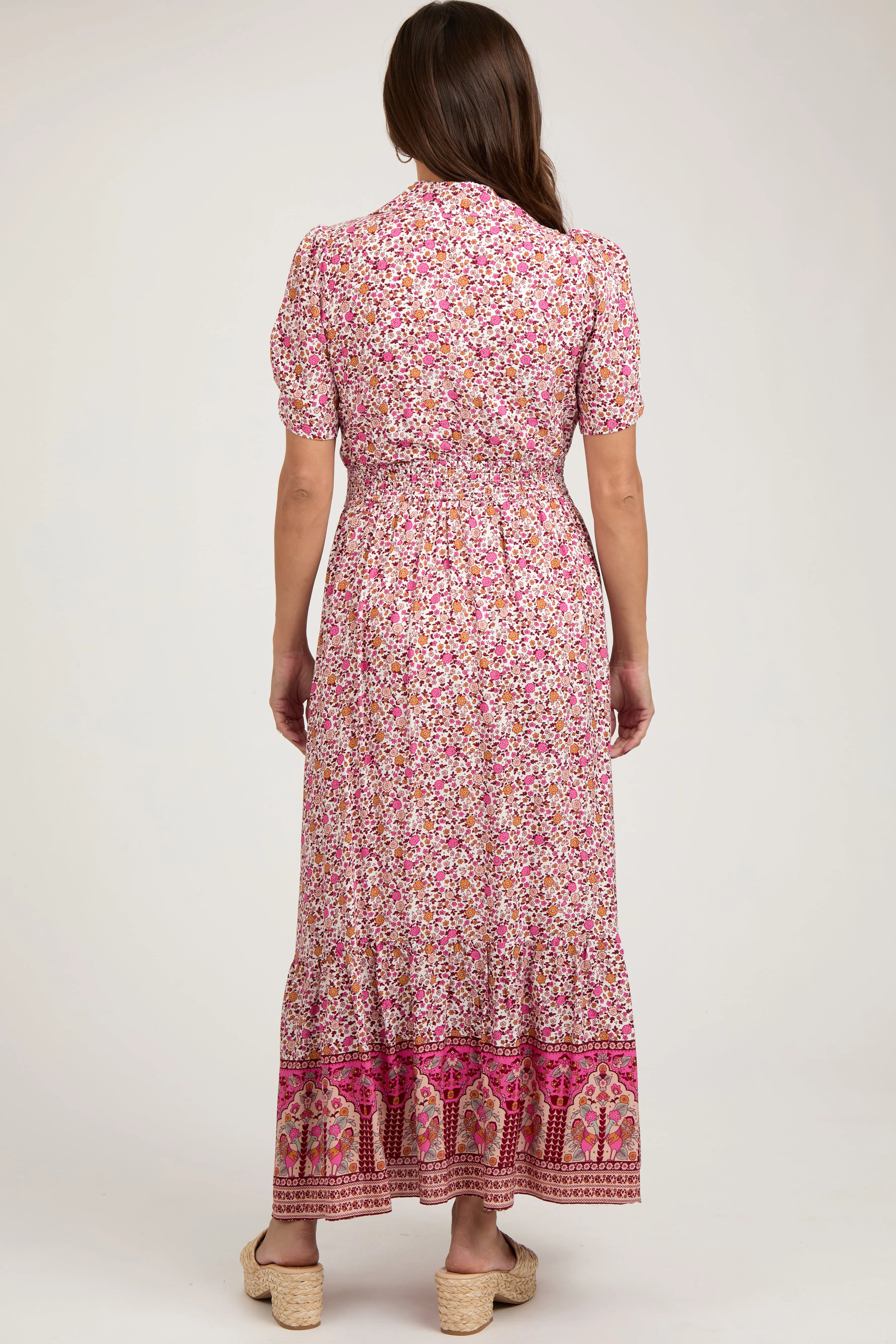Pink Floral Button Up Maternity Midi Dress sold by Pinkblush product image thumbnail 4