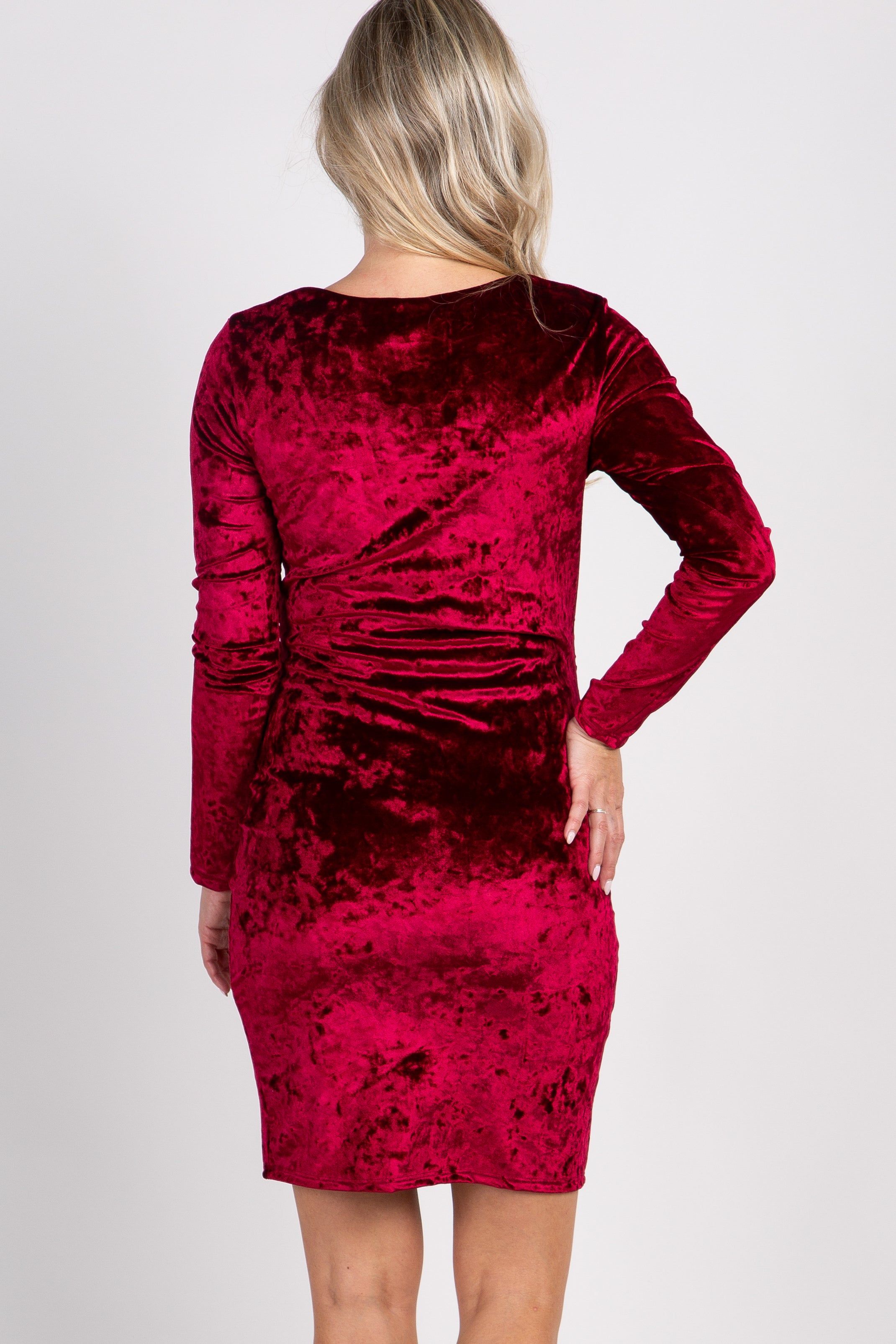 PinkBlush Burgundy Velvet Fitted Long Sleeve Maternity Dress sold by Pinkblush product image thumbnail 4