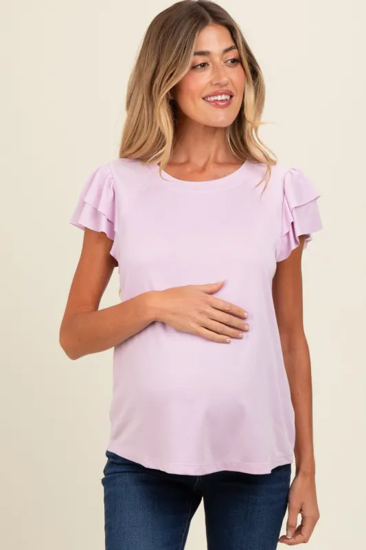 Lavender Ruffle Short Sleeve Maternity Top sold by Pinkblush