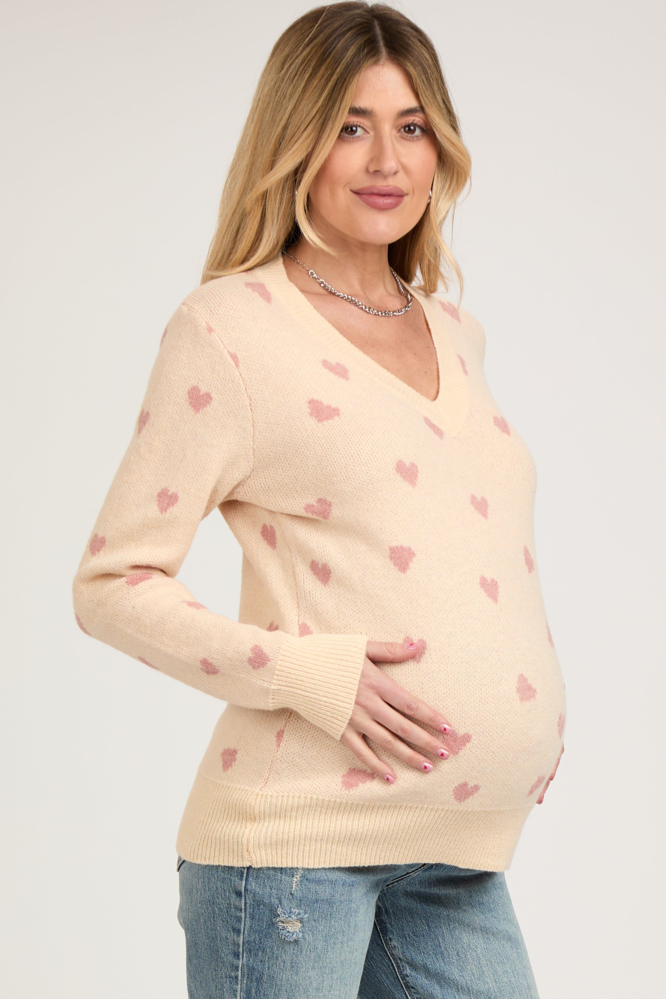 Cream Heart Print Knit Maternity Sweater sold by Pinkblush product image thumbnail 3