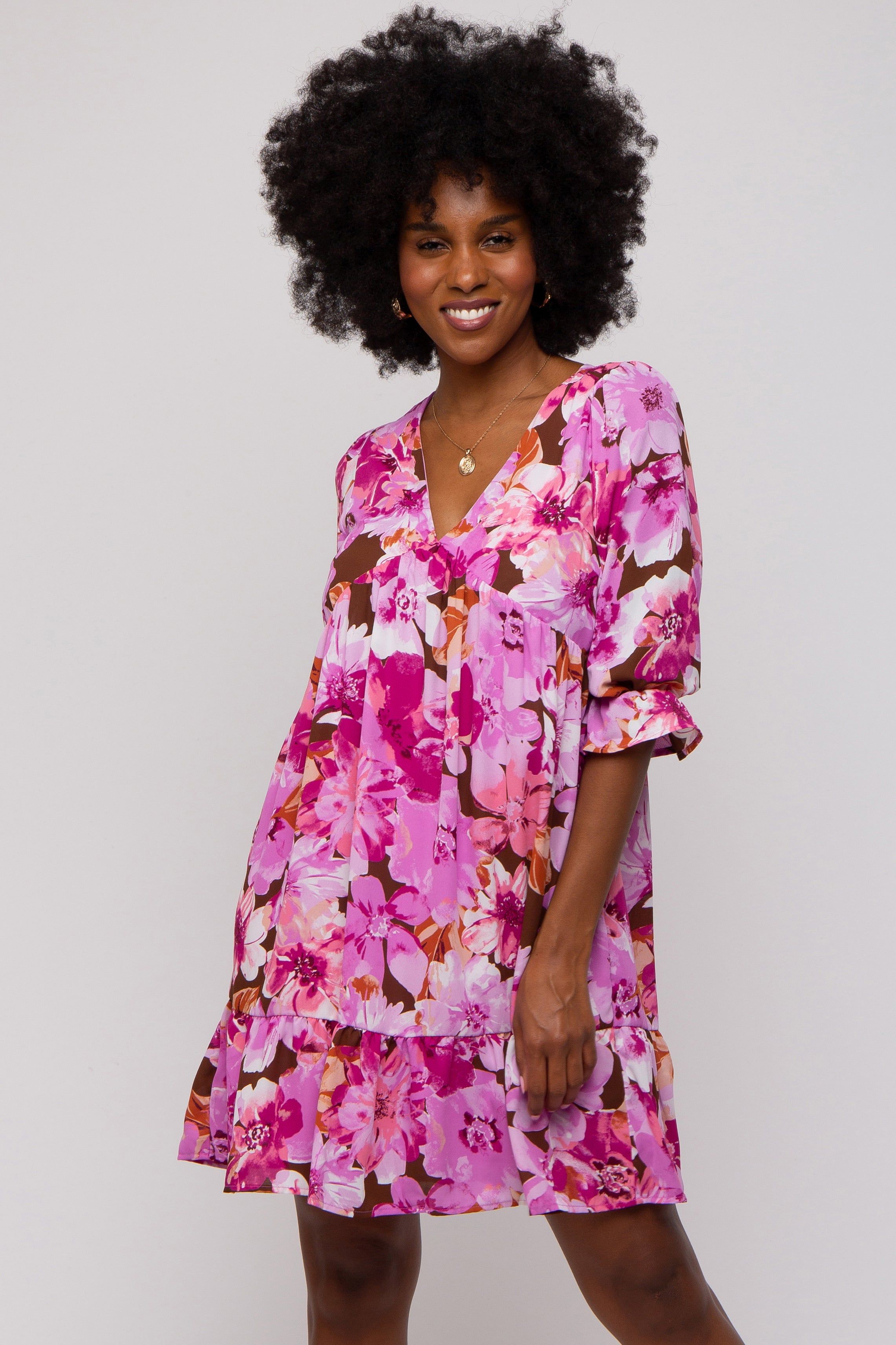 Lavender Floral V-Neck Dress sold by Pinkblush
