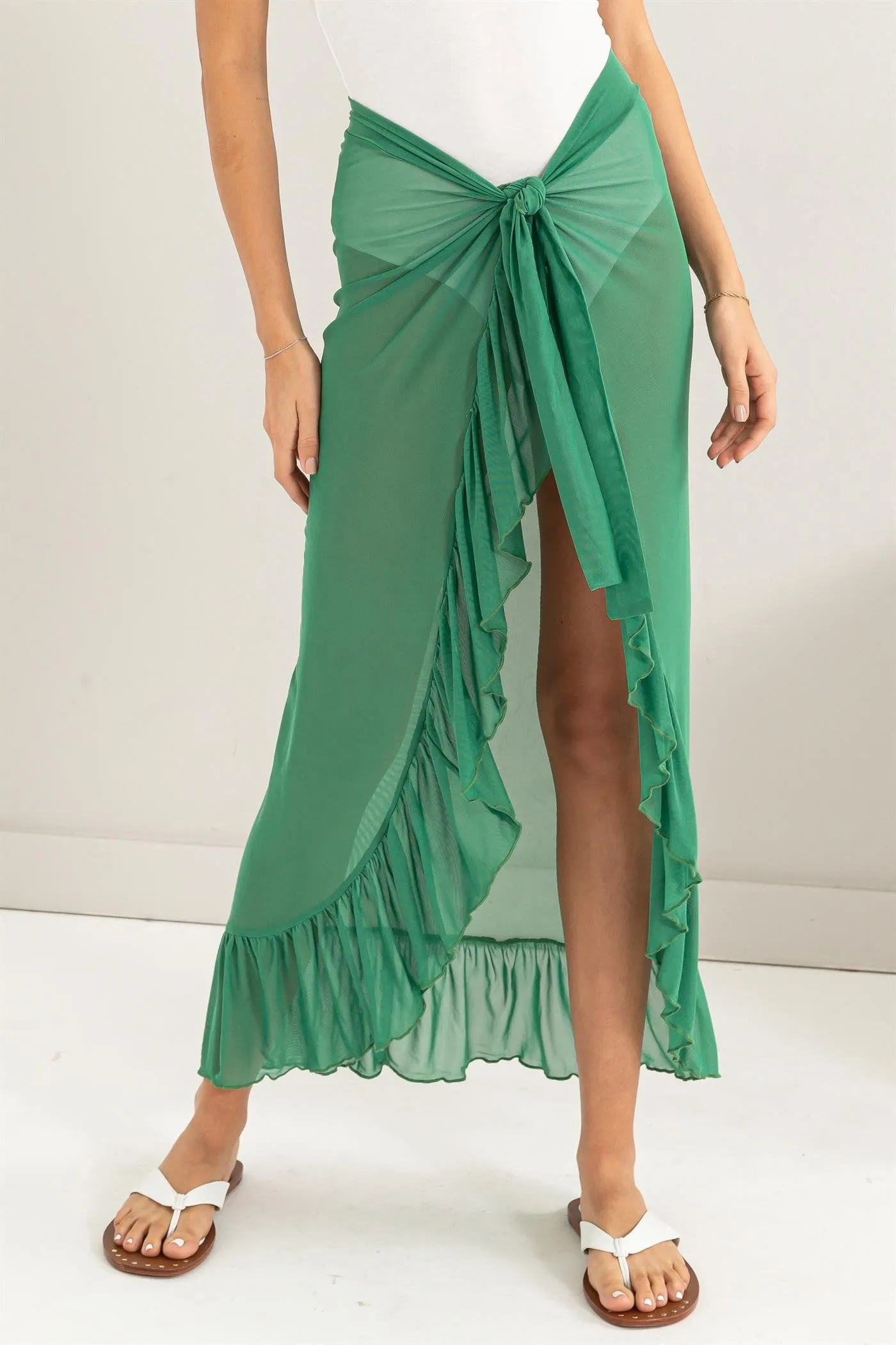 Green Sheer Ruffle Accent Cover Up sold by Pinkblush product image thumbnail 2