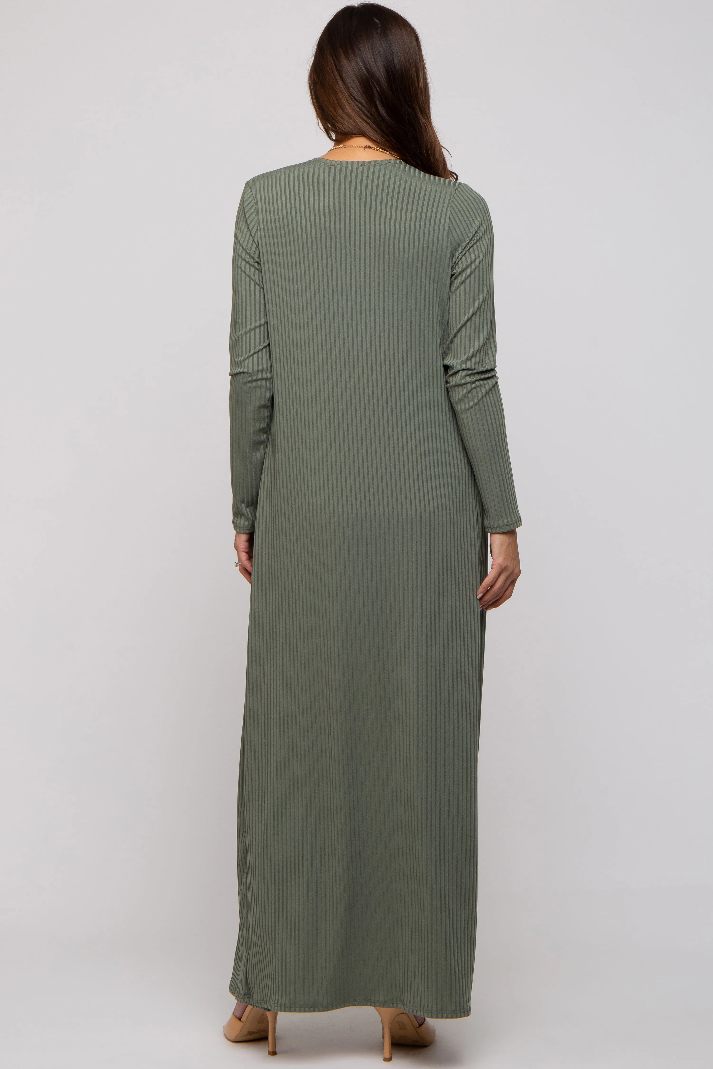 Olive Ribbed Sleeveless Dress Cardigan Maternity Set sold by Pinkblush product image thumbnail 3