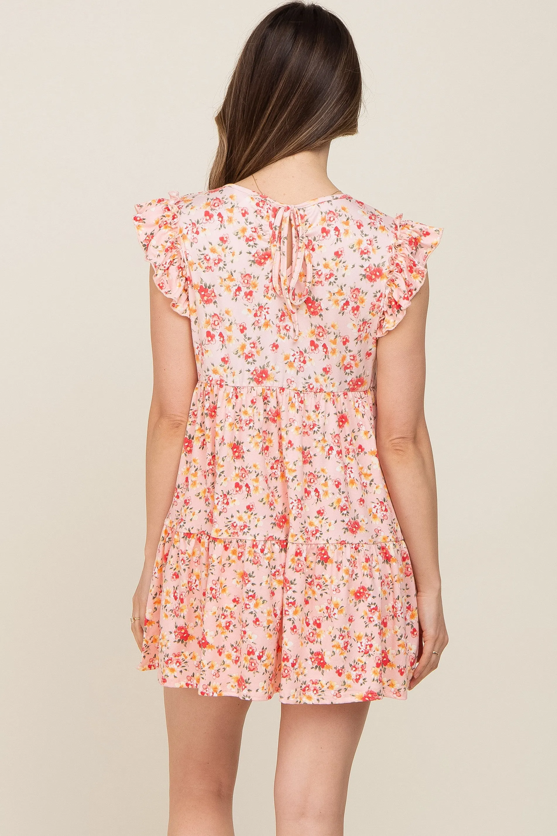 Light Peach Floral Ruffle Accent Maternity Mini Dress sold by Pinkblush product image thumbnail 3