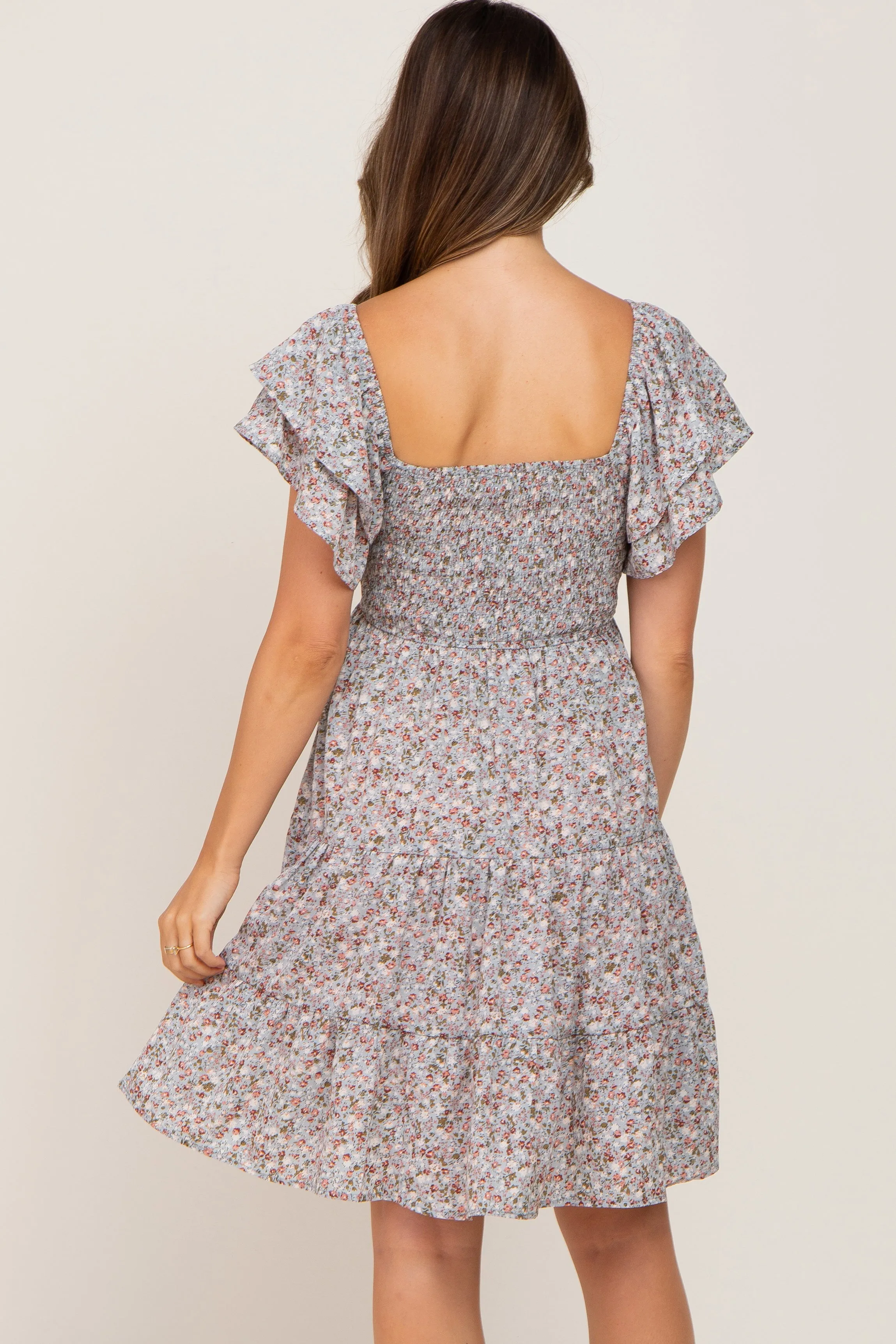 Light Blue Floral Smocked Tiered Maternity Dress sold by Pinkblush product image thumbnail 3