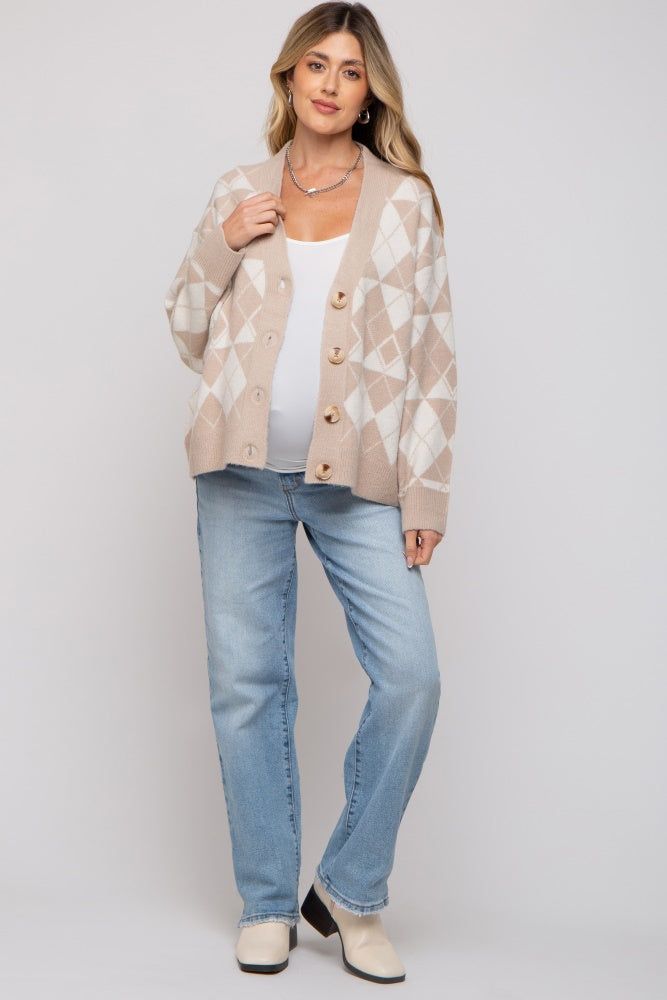Beige Argyle Button Front Maternity Cardigan sold by Pinkblush product image thumbnail 5