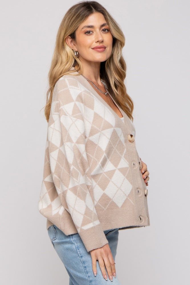 Beige Argyle Button Front Maternity Cardigan sold by Pinkblush product image thumbnail 2