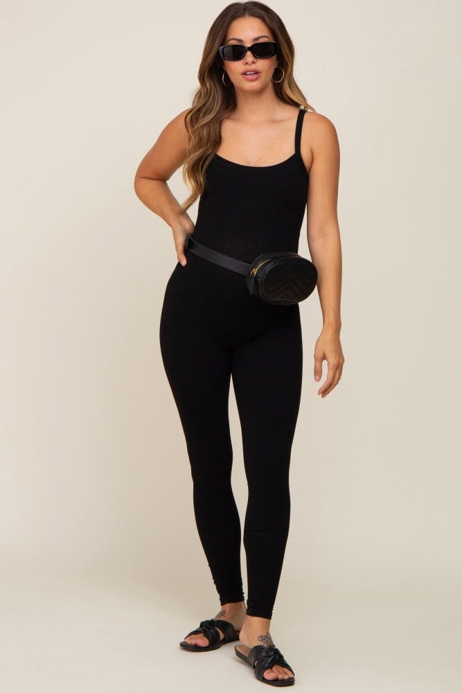 Black Ribbed Sleeveless Maternity Jumpsuit sold by Pinkblush