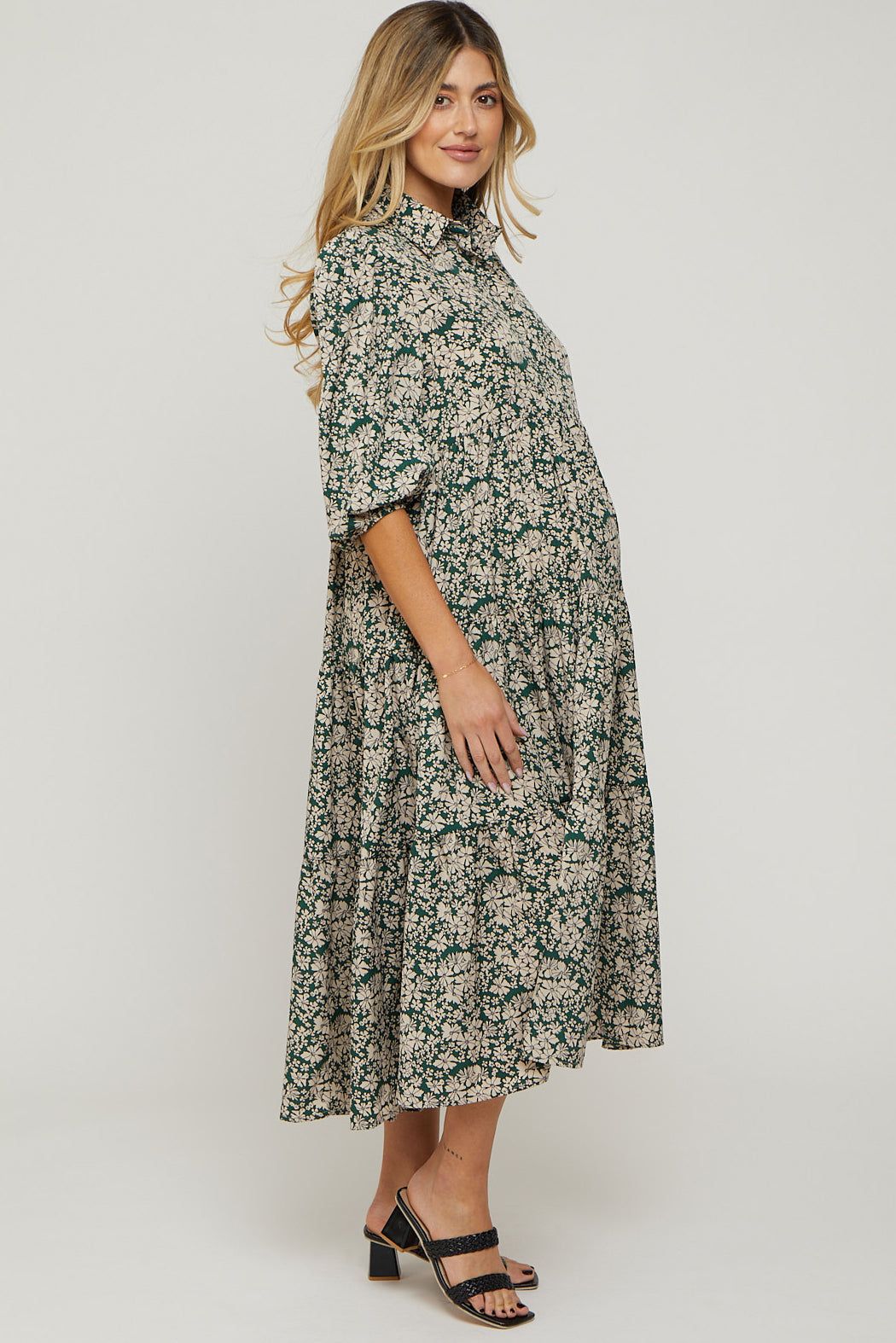 Green Floral Collared Tiered Maternity Maxi Dress sold by Pinkblush product image thumbnail 2