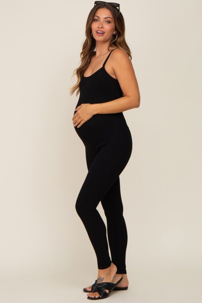 Black Ribbed Sleeveless Maternity Jumpsuit sold by Pinkblush product image thumbnail 2