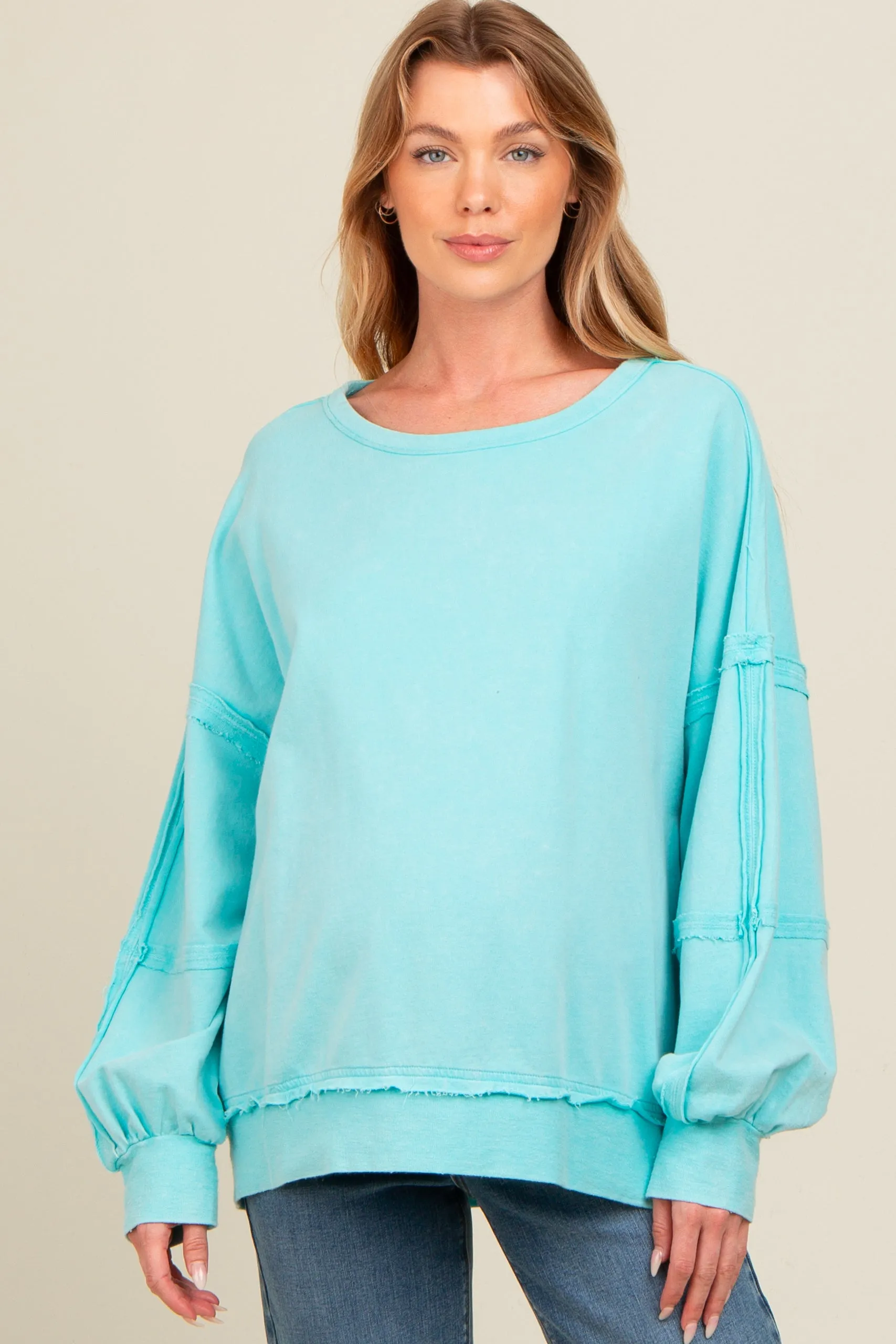 Aqua Raw Hem Detail Maternity Pullover Top sold by Pinkblush