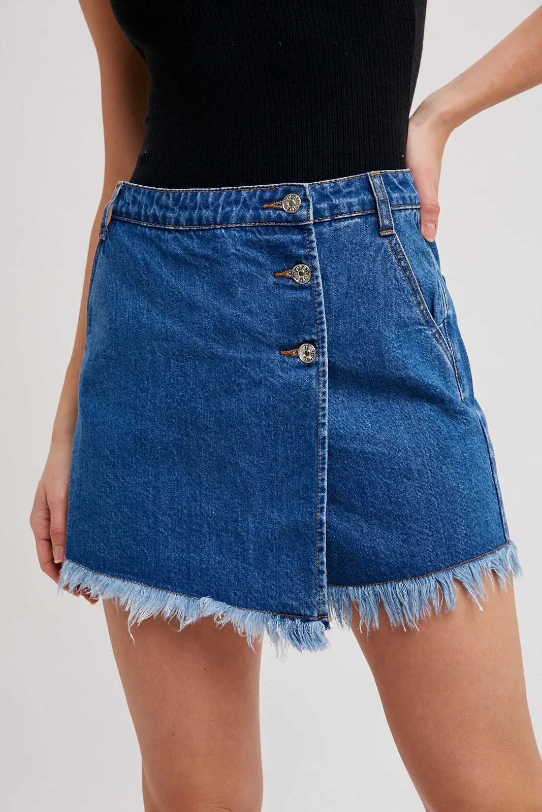 Medium Wash Denim Frayed-Trim Skort sold by Pinkblush product image thumbnail 2