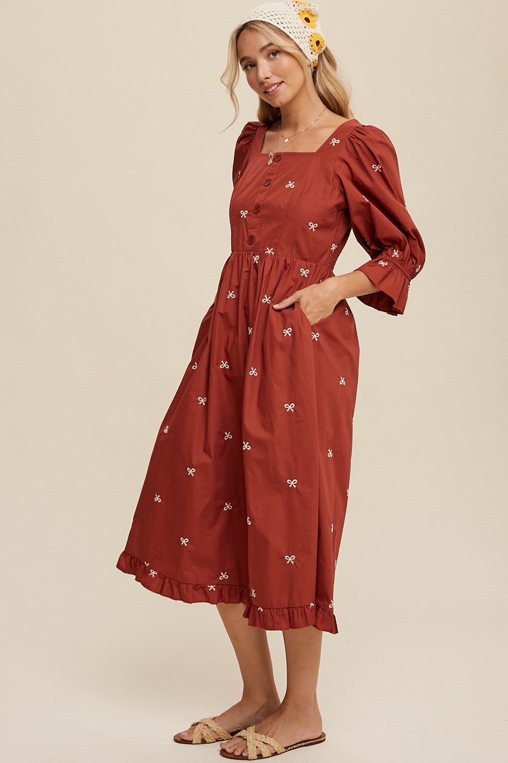 Brick Ribbon Embroidered Square Neck Maxi Dress sold by Pinkblush product image thumbnail 2