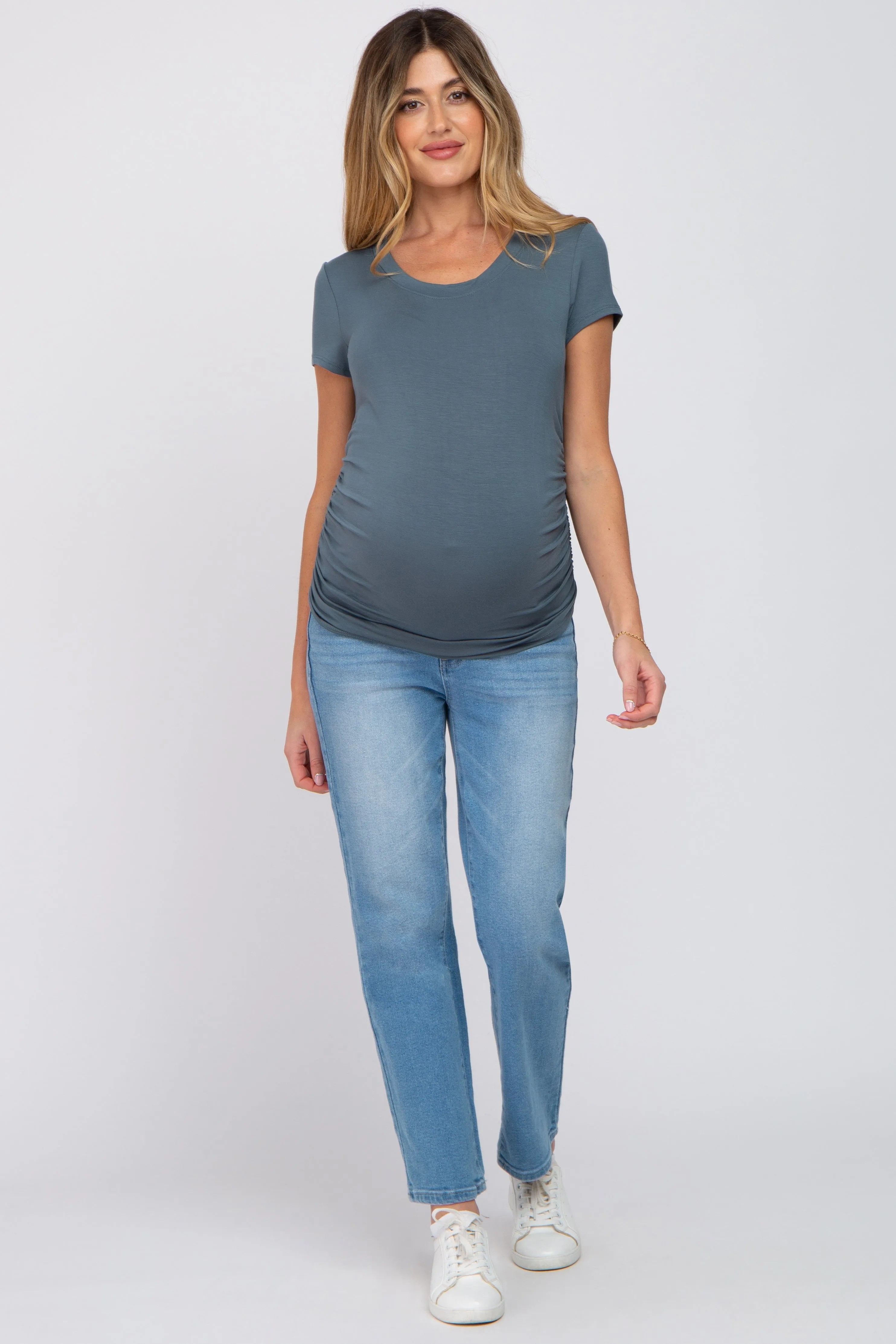 Deep Teal Basic Short Sleeve Maternity Fitted Top sold by Pinkblush product image thumbnail 4