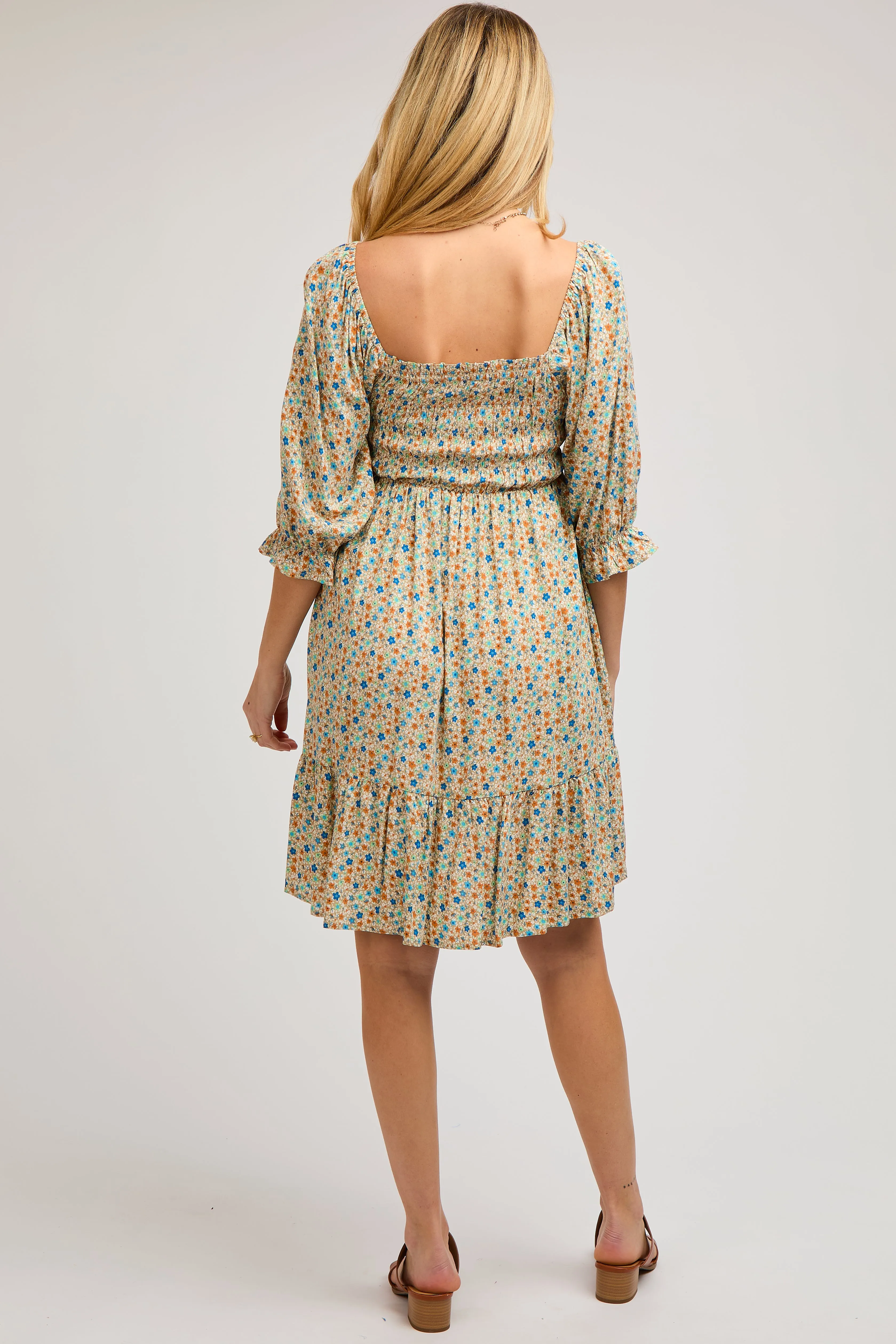 Taupe Floral Smocked Maternity Dress sold by Pinkblush product image thumbnail 3