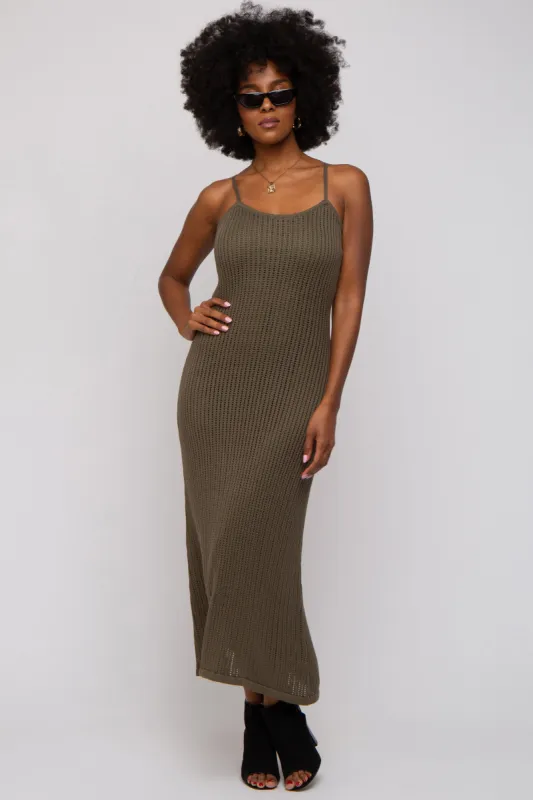 Olive Open Knit Crochet Midi Dress sold by Pinkblush