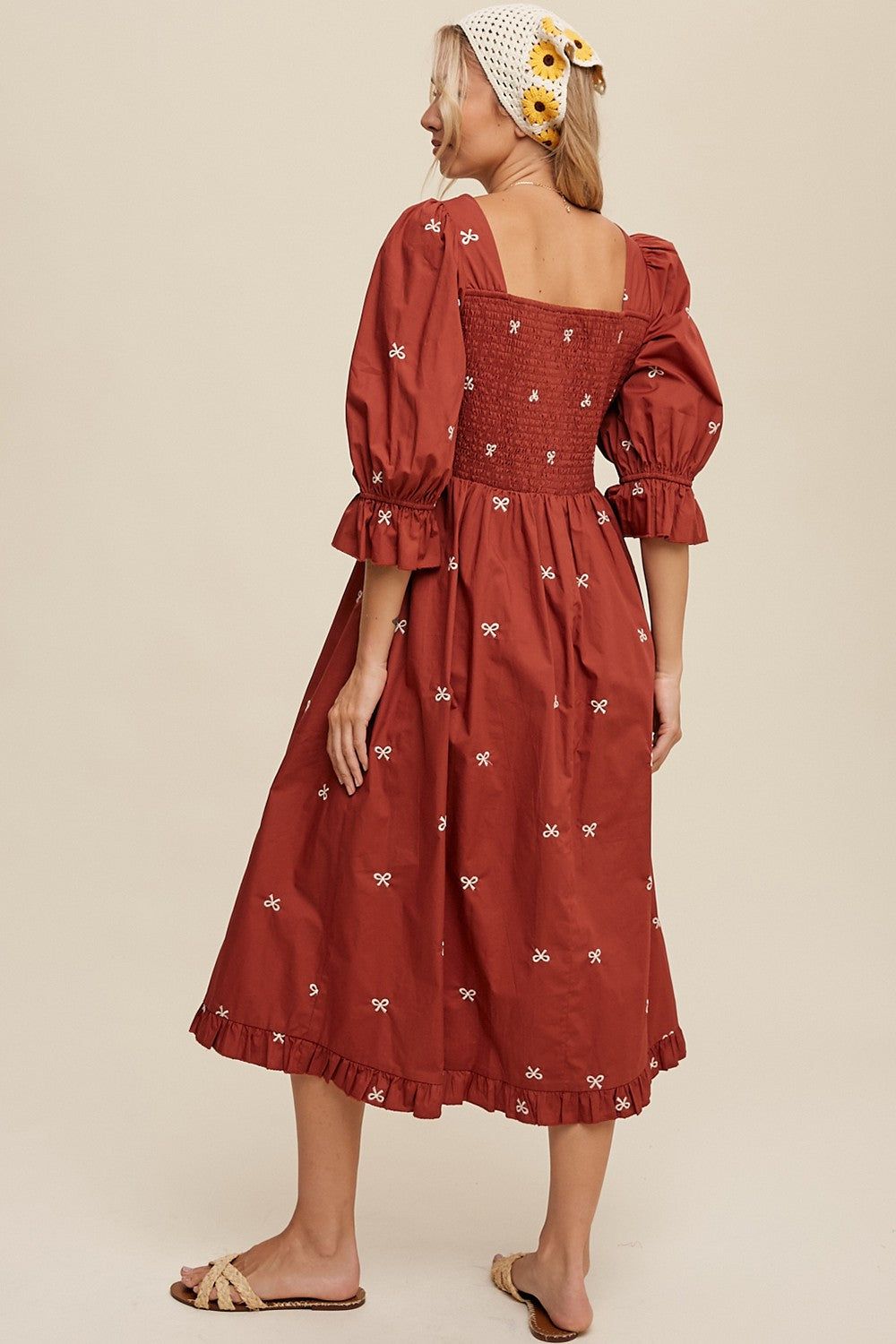 Brick Ribbon Embroidered Square Neck Maxi Dress sold by Pinkblush product image thumbnail 3