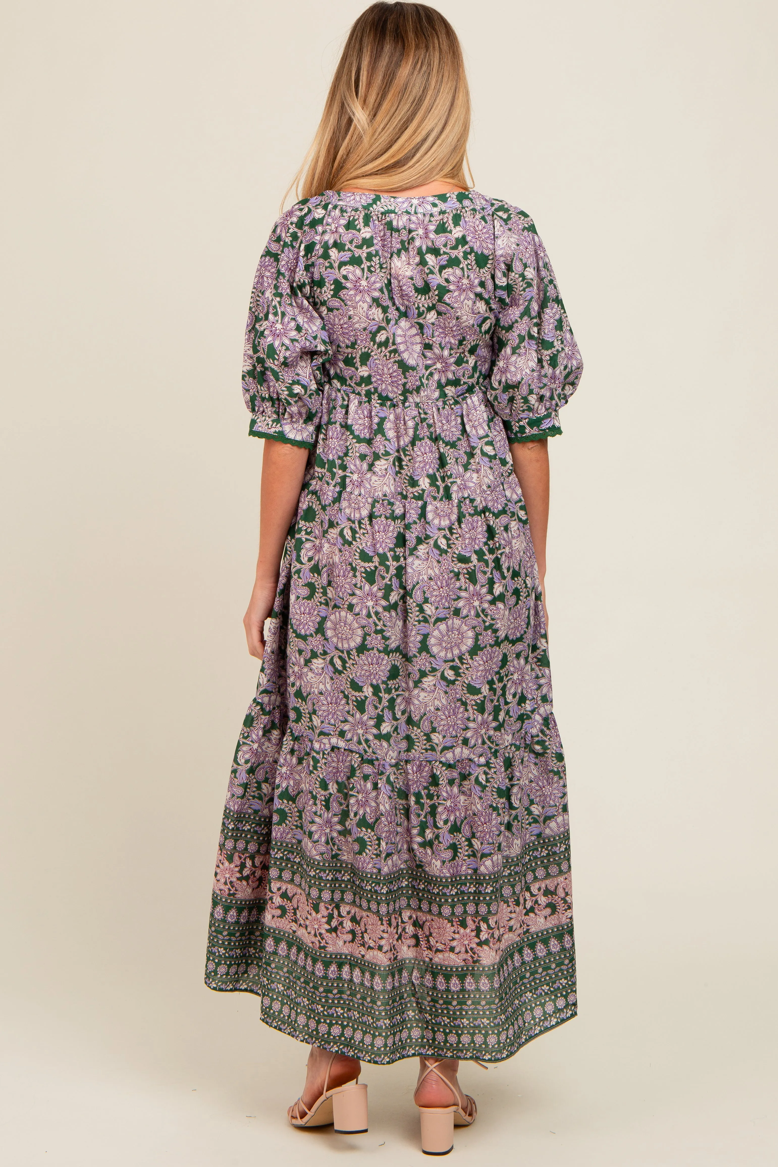 Olive Floral Paisley Cinched Neckline Maternity Maxi Dress sold by Pinkblush product image thumbnail 2