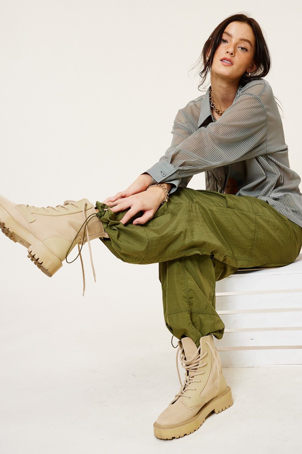 Olive Cargo Pants sold by Pinkblush product image thumbnail 2