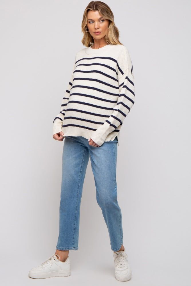 Cream Striped Long Sleeve Knit Maternity Sweater sold by Pinkblush product image thumbnail 4