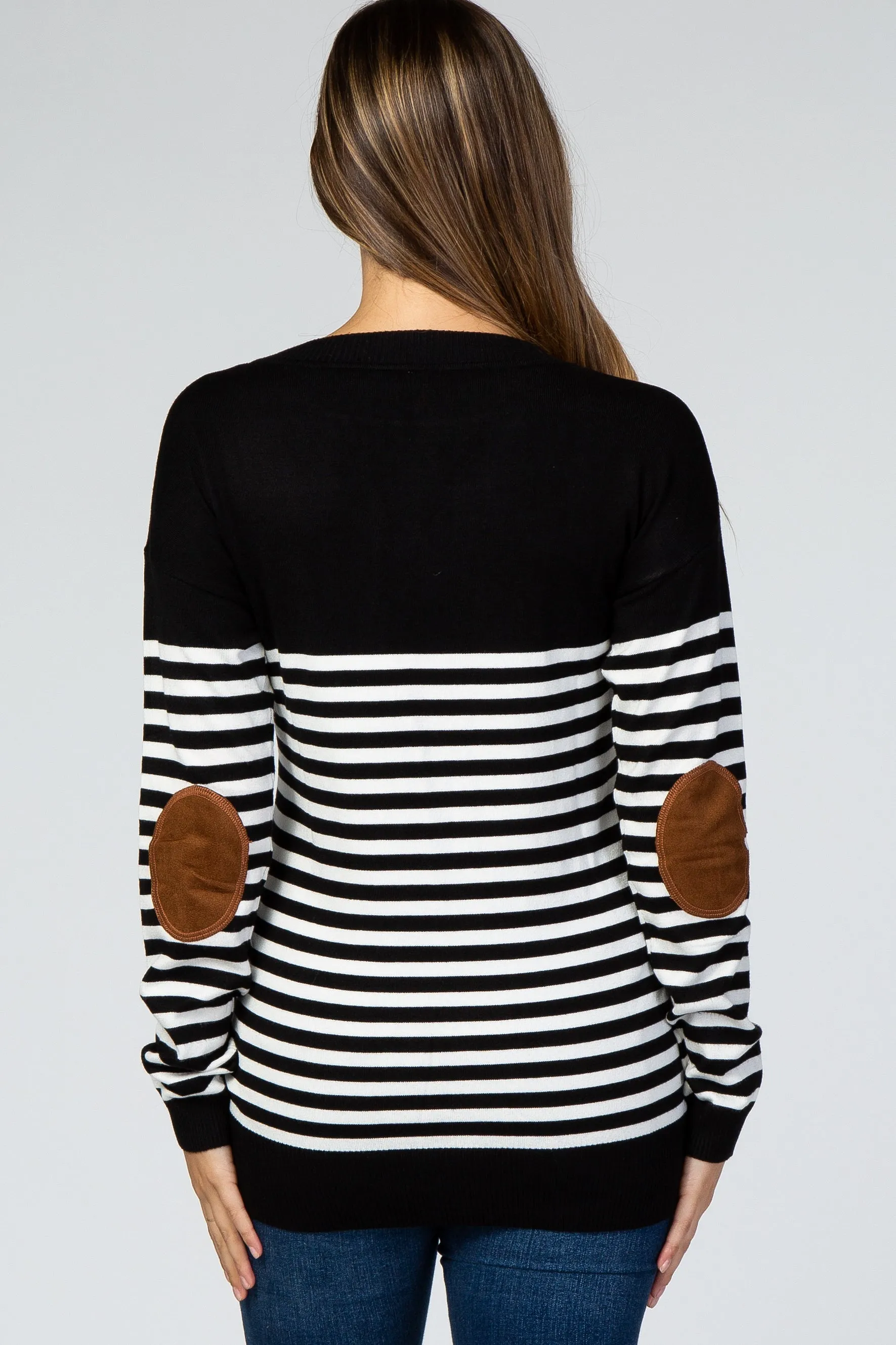 PinkBlush Black Striped Elbow Patch Knit Maternity Sweater sold by Pinkblush product image thumbnail 3