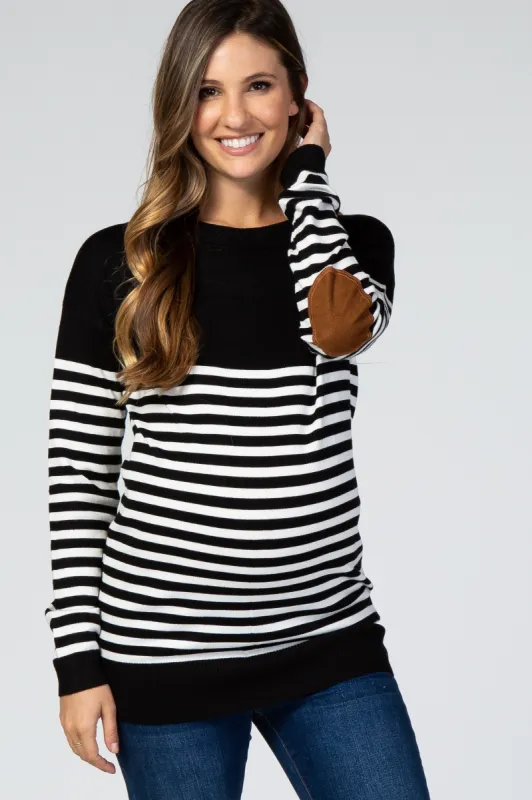 PinkBlush Black Striped Elbow Patch Knit Maternity Sweater sold by Pinkblush