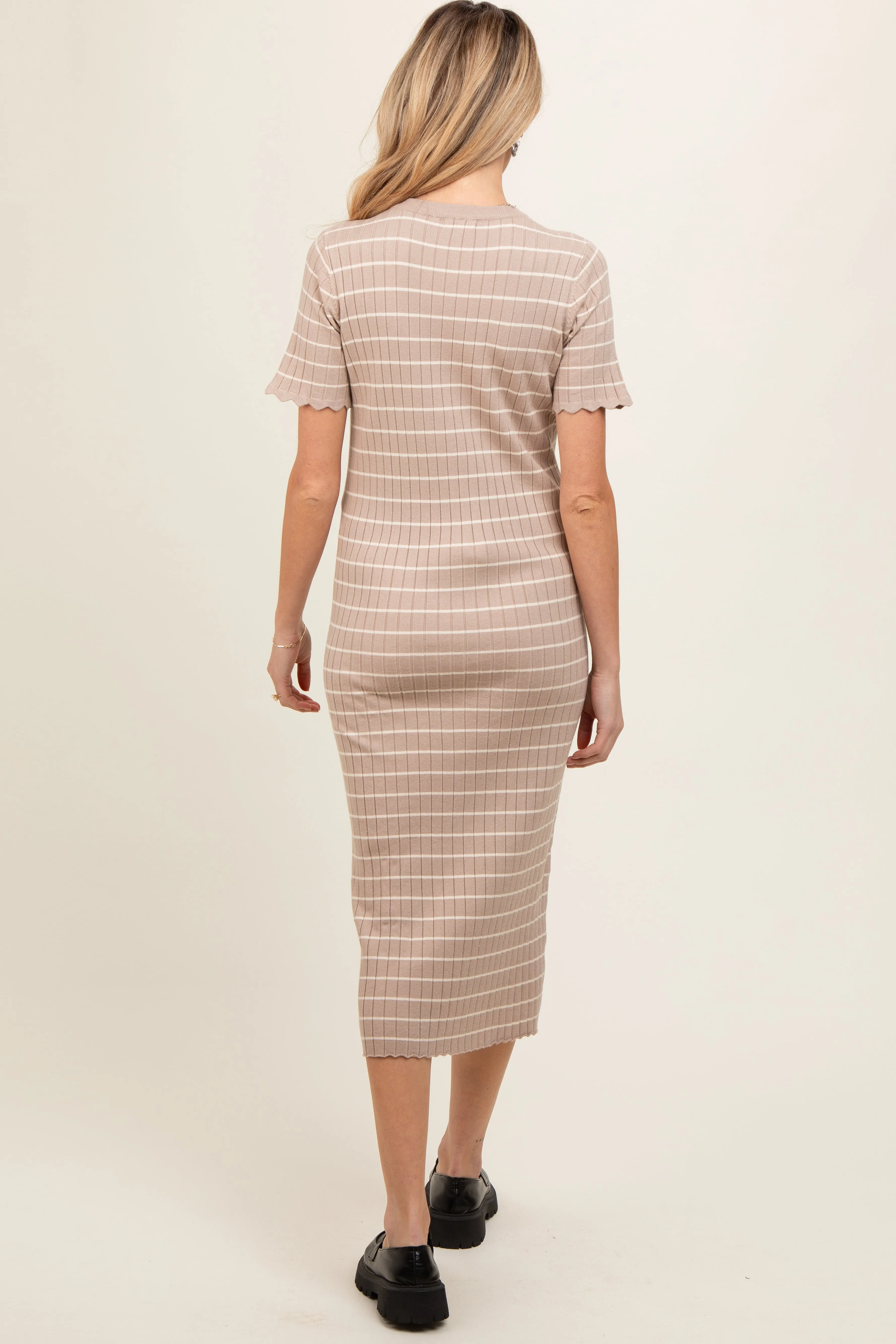 Taupe Striped Rib Knit Maternity Midi Dress sold by Pinkblush product image thumbnail 2