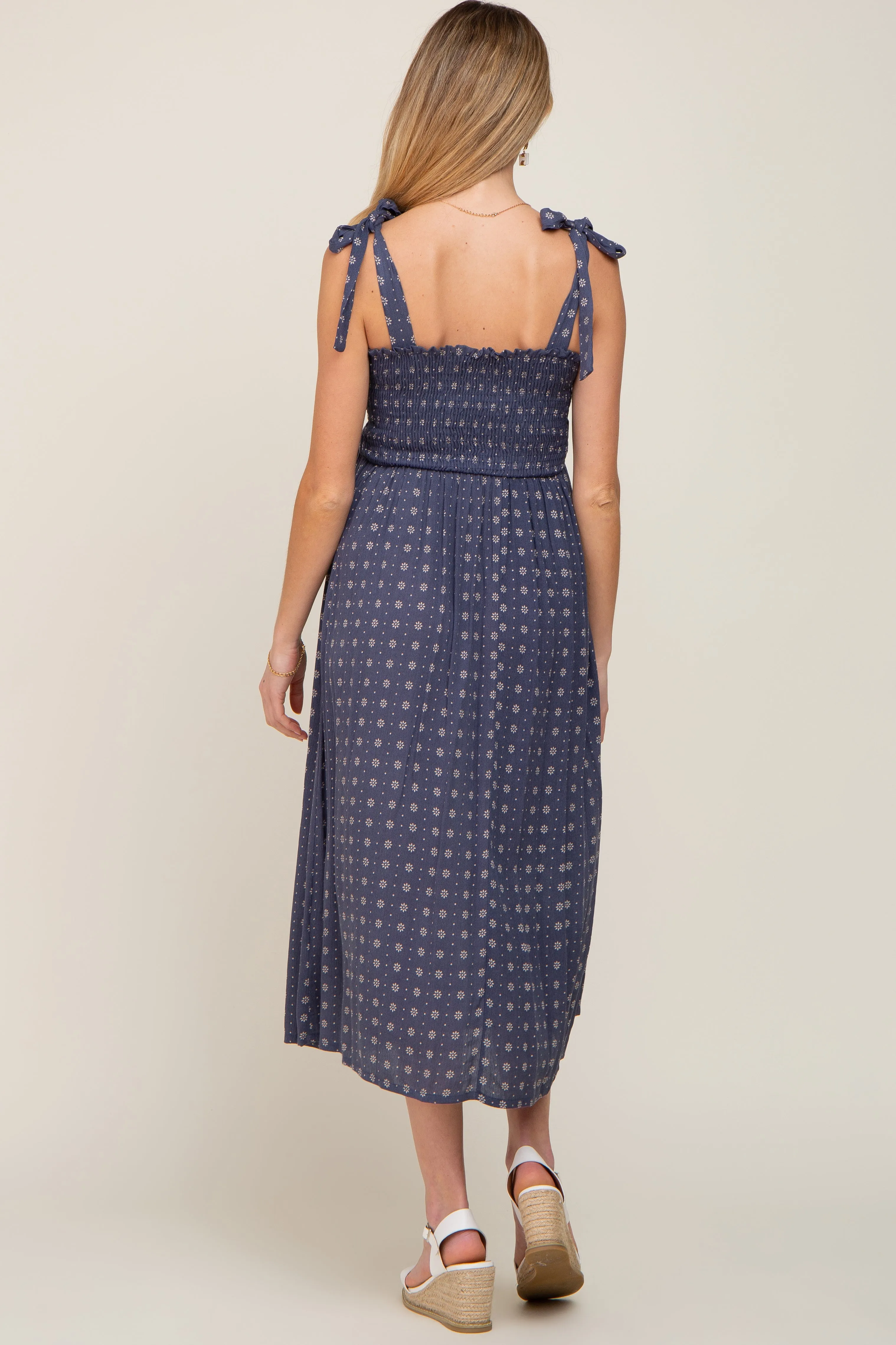 Navy Floral Sleeveless Maternity Midi Dress sold by Pinkblush product image thumbnail 3