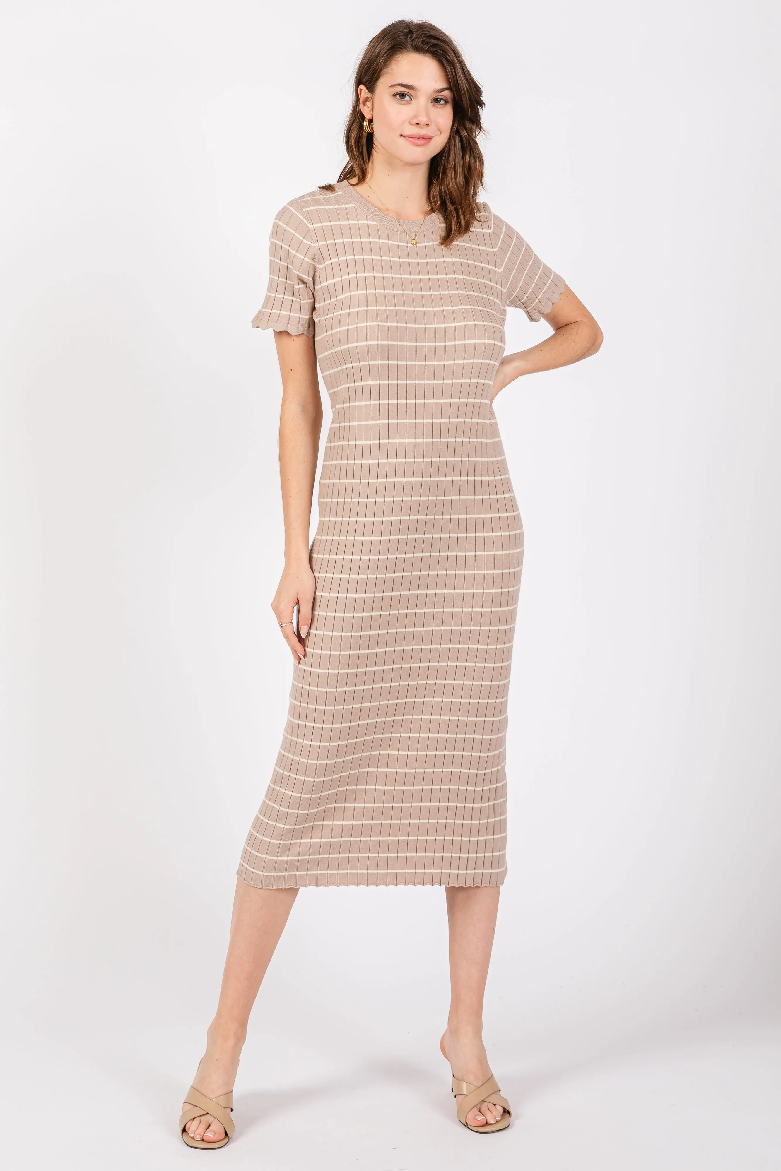 Taupe Striped Rib Knit Maternity Midi Dress sold by Pinkblush product image thumbnail 3