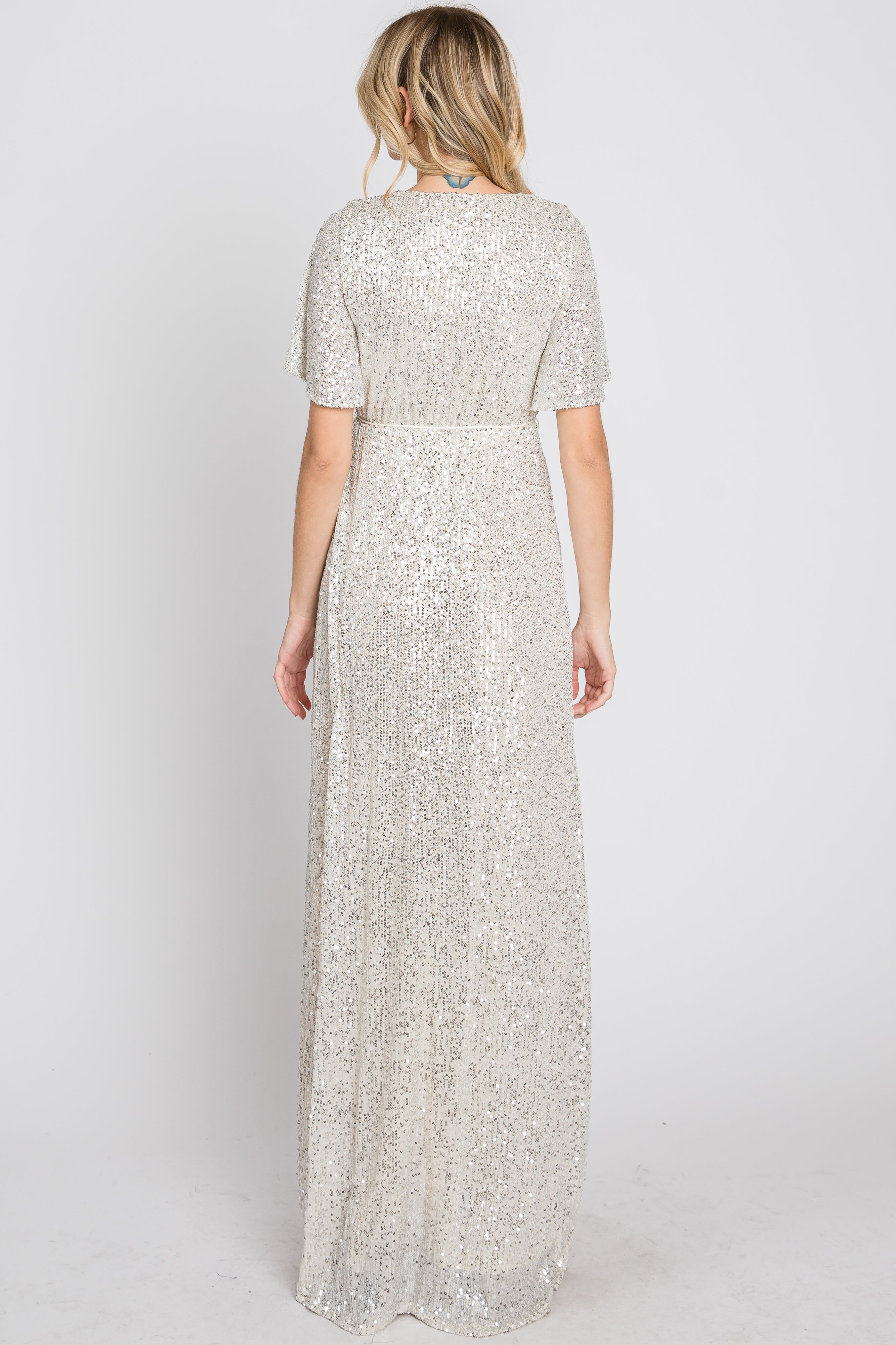 Cream Sequin Short Sleeve Maxi Dress sold by Pinkblush product image thumbnail 6