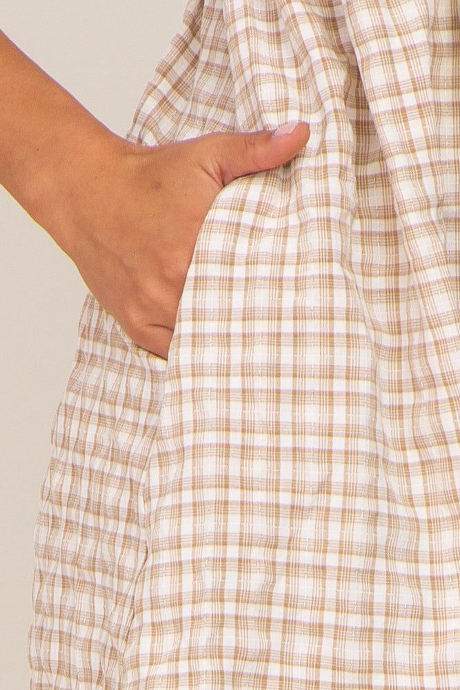 Light Brown Plaid Puff Sleeve Dress sold by Pinkblush product image thumbnail 4