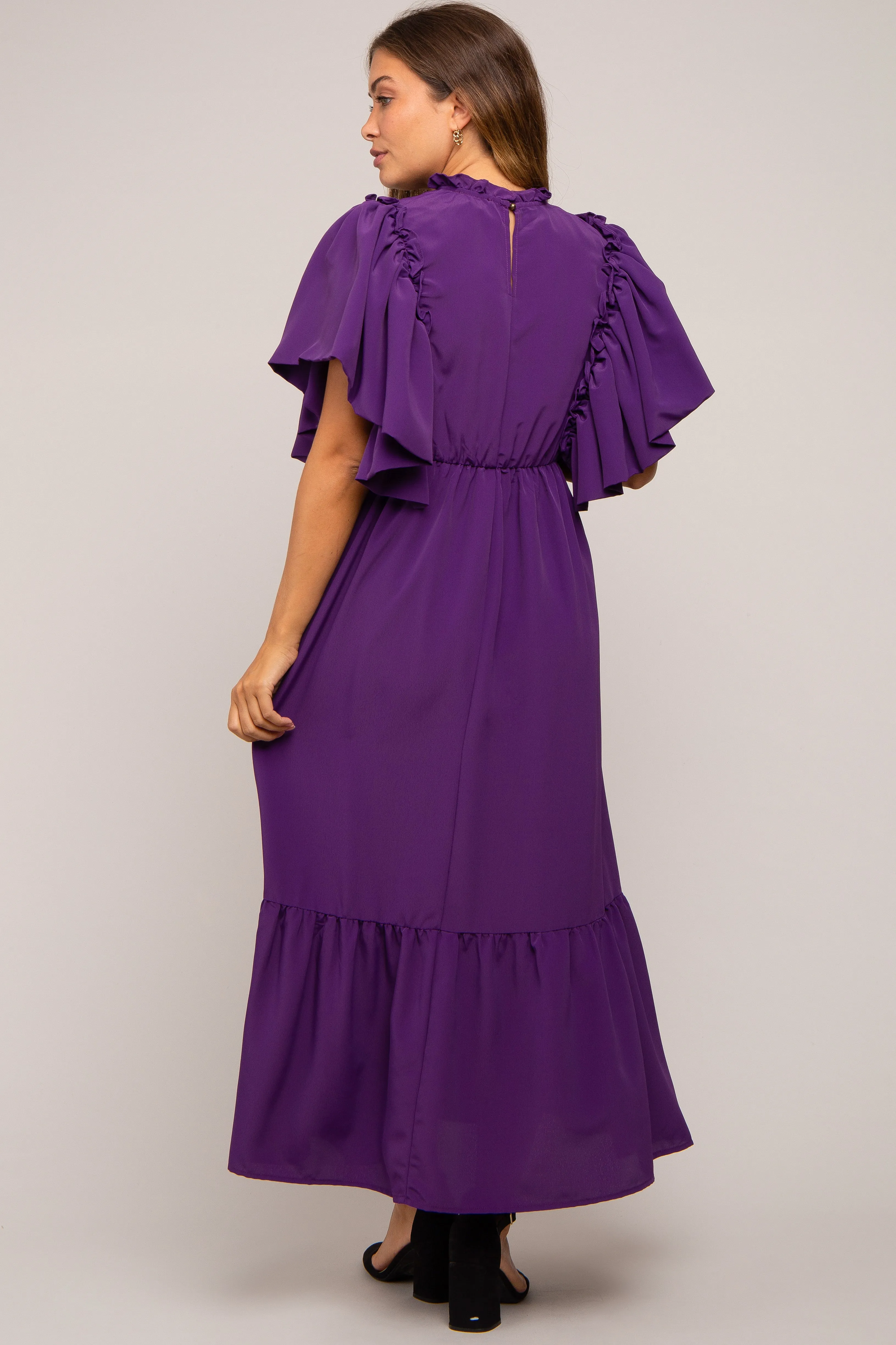 Purple Ruffle Pleated Maternity Maxi Dress sold by Pinkblush product image thumbnail 3