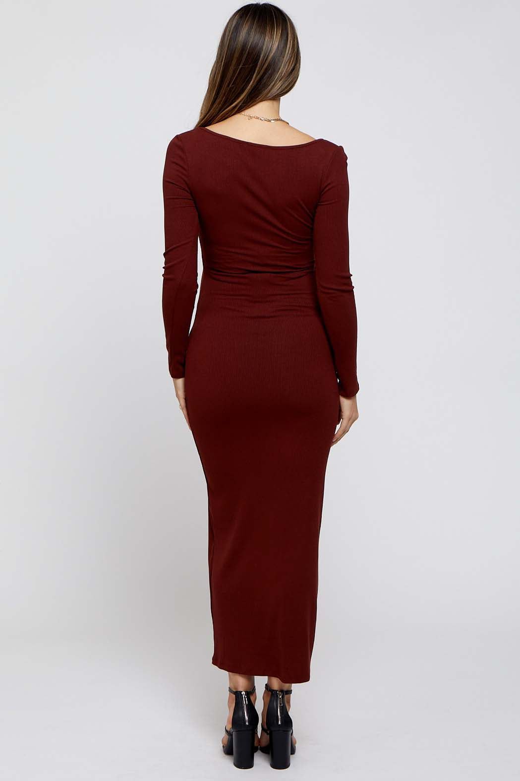 Rust Ribbed Scoop Neck Maternity Midi Dress sold by Pinkblush product image thumbnail 3