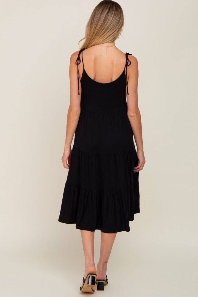 Black Sleeveless Tiered Maternity Midi Dress sold by Pinkblush product image thumbnail 3